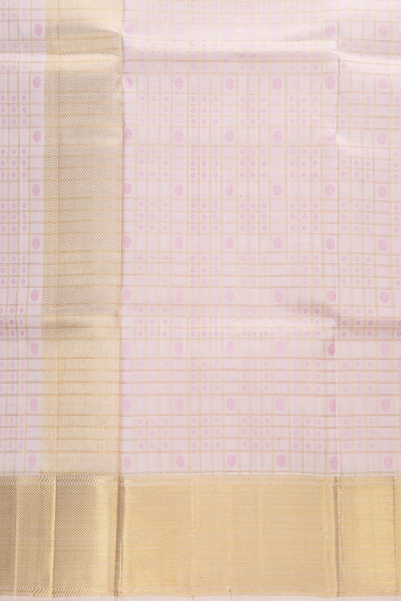 Pink Silk Dhoti With Angavastram (8X4) Muzham with Checked design on the body and Zari Border