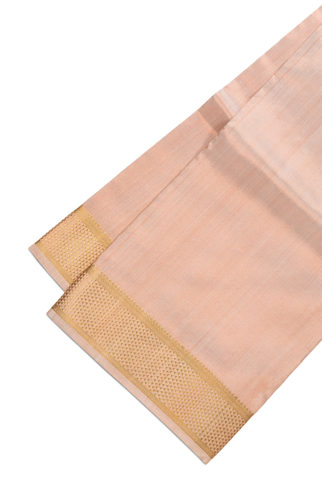 Rose Gold Silk Dhoti With Angavastram (8X4) Muzham with Plain Body and Zari Border