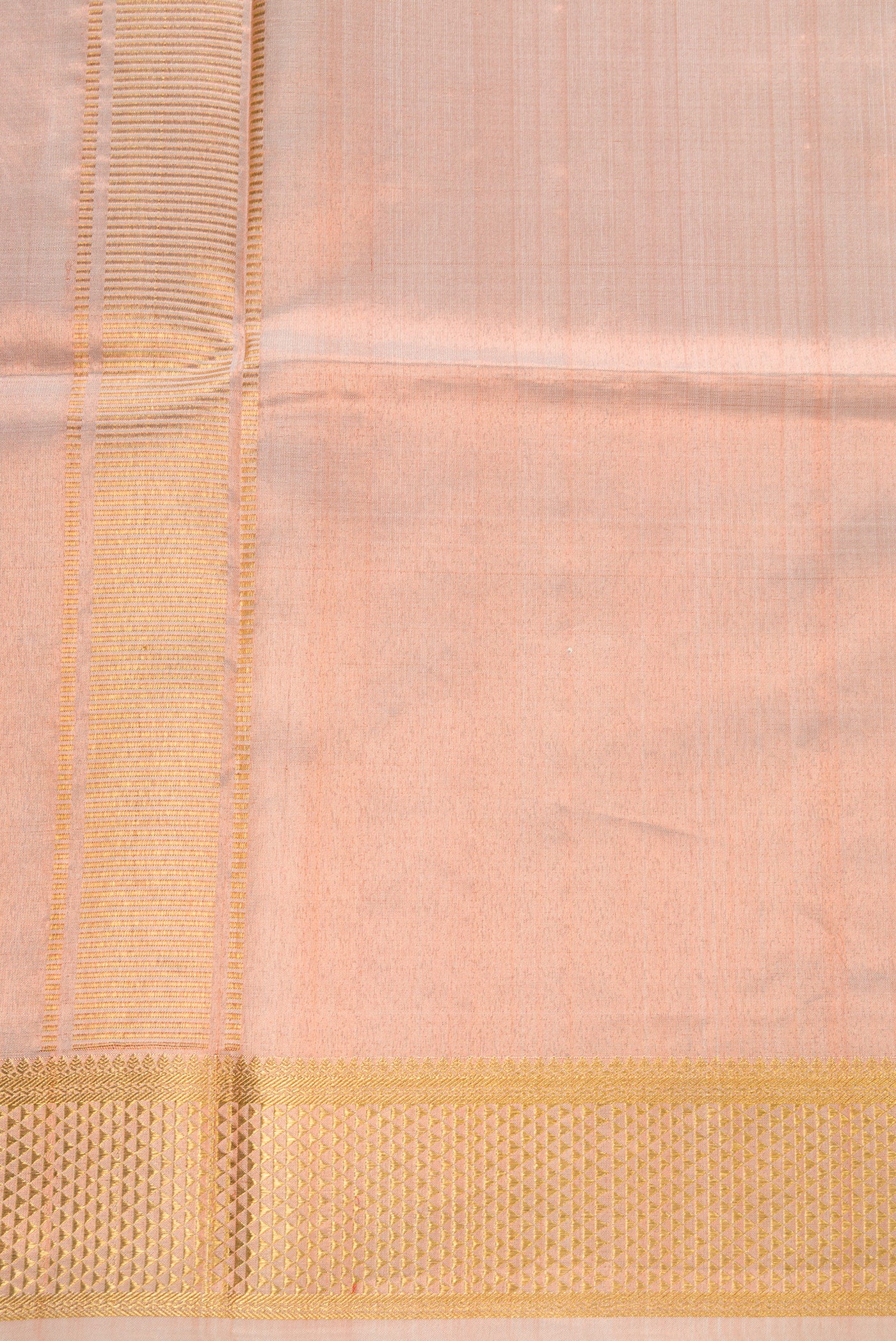 Rose Gold Silk Dhoti With Angavastram (8X4) Muzham with Plain Body and Zari Border