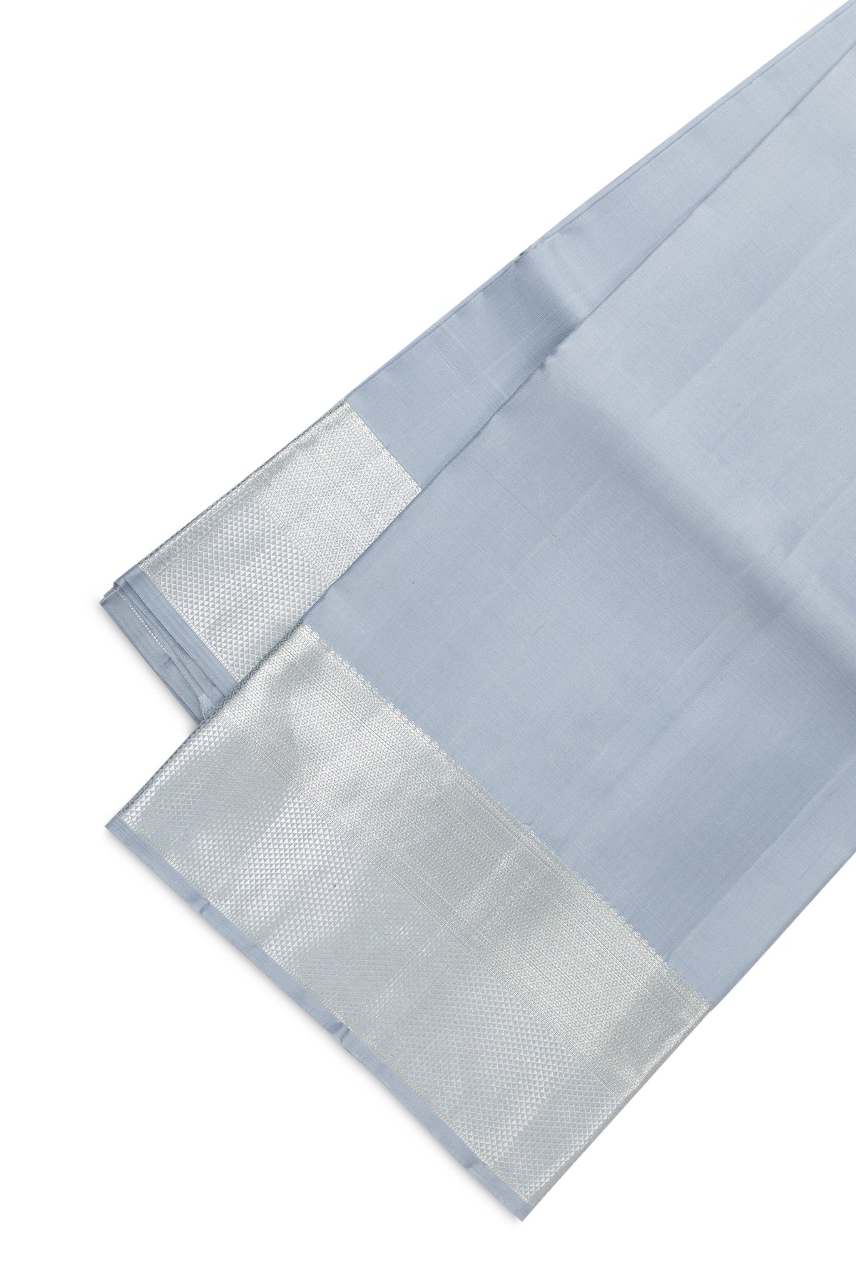 Grey Silk Dhoti With Angavastram (9X 5) Muzham with Plain Body and Zari Border
