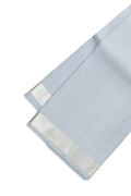 Grey Silk Dhoti With Angavastram (8X4) Muzham with Stripes on the body and Zari Border