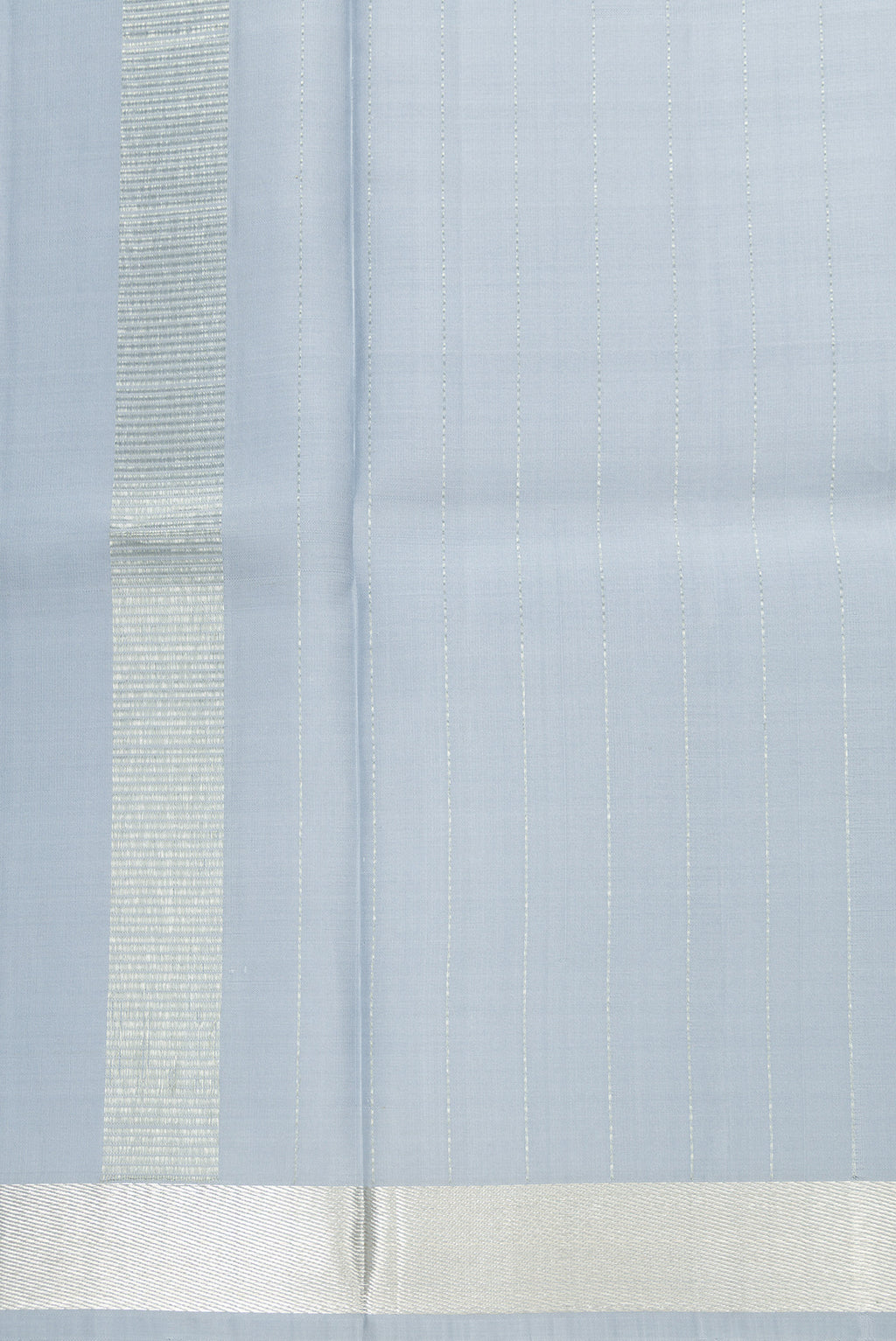 Grey Silk Dhoti With Angavastram (8X4) Muzham with Stripes on the body and Zari Border