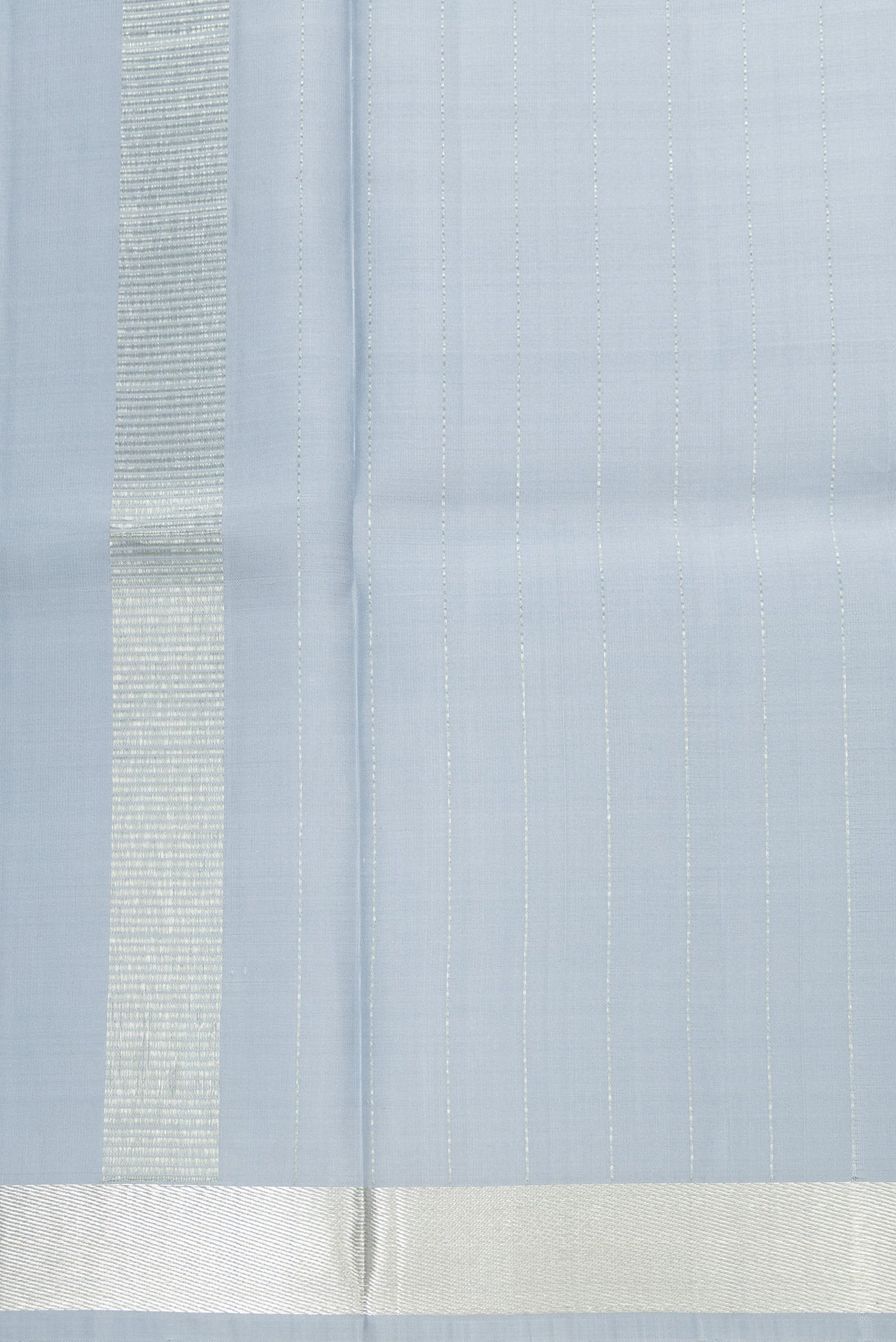 Grey Silk Dhoti With Angavastram (8X4) Muzham with Stripes on the body and Zari Border