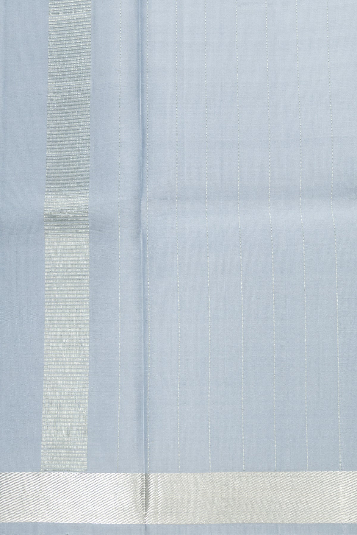 Grey Silk Dhoti With Angavastram (8X4) Muzham with Stripes on the body and Zari Border