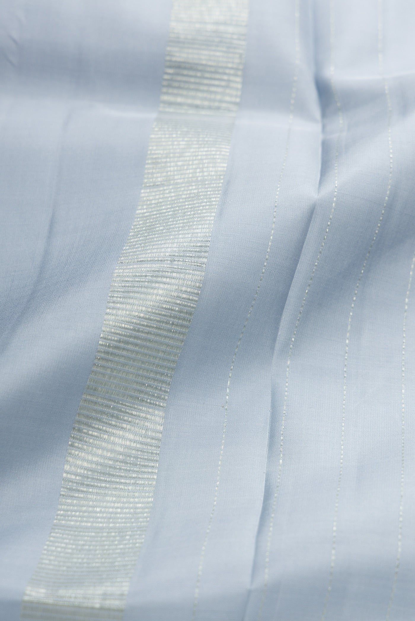 Grey Silk Dhoti With Angavastram (8X4) Muzham with Stripes on the body and Zari Border