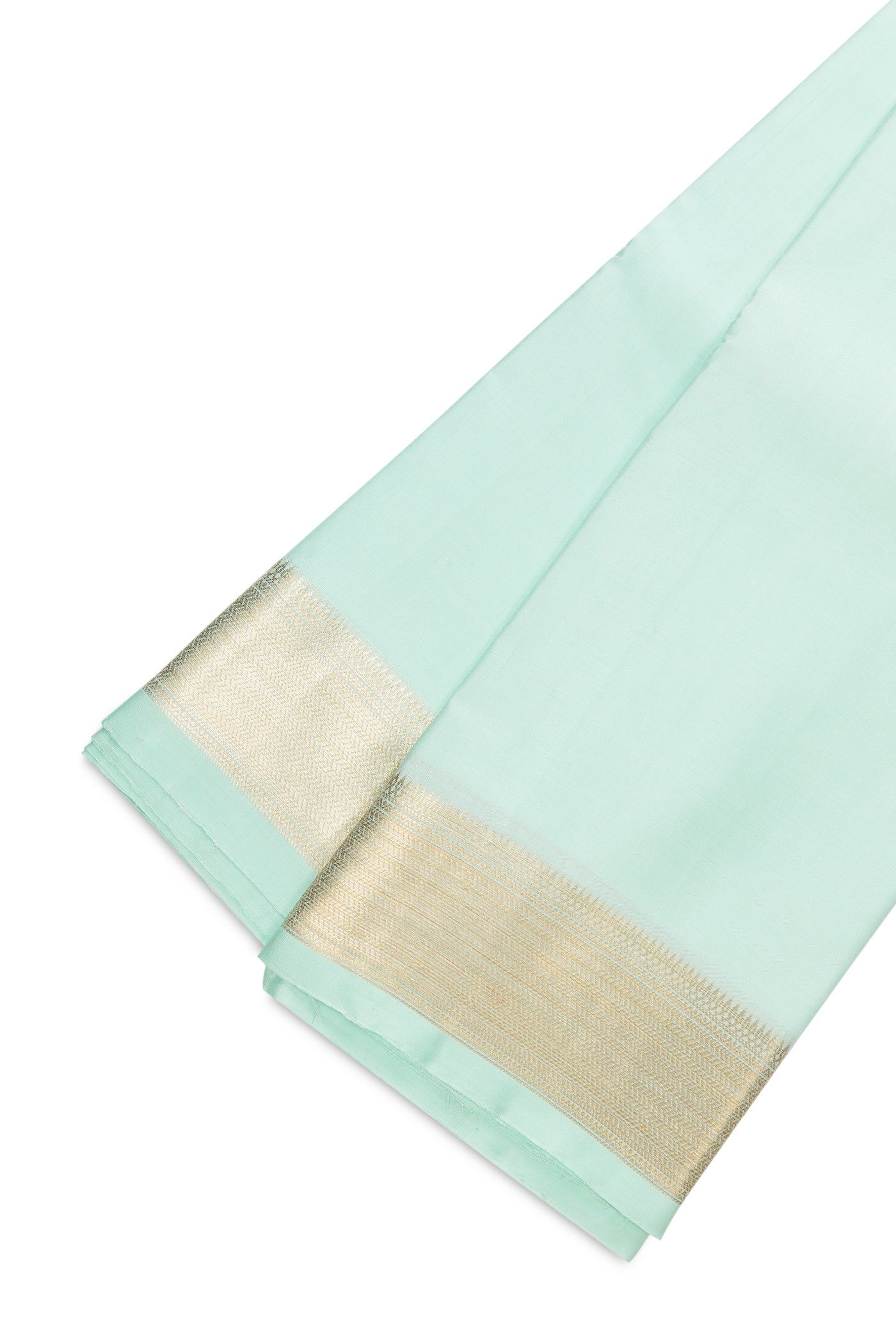Sea Green Silk Dhoti With Angavastram (9X 5) Muzham with Plain Body and Zari Border