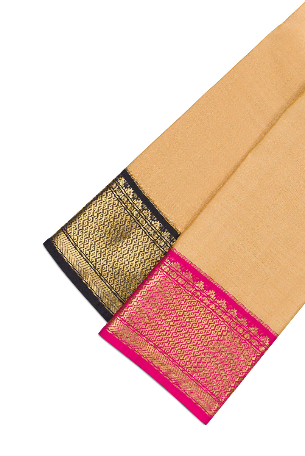Sandal Silk Dhoti With Angavastram (9X 5) Muzham with Plain Body and Ganga Jamuna Border