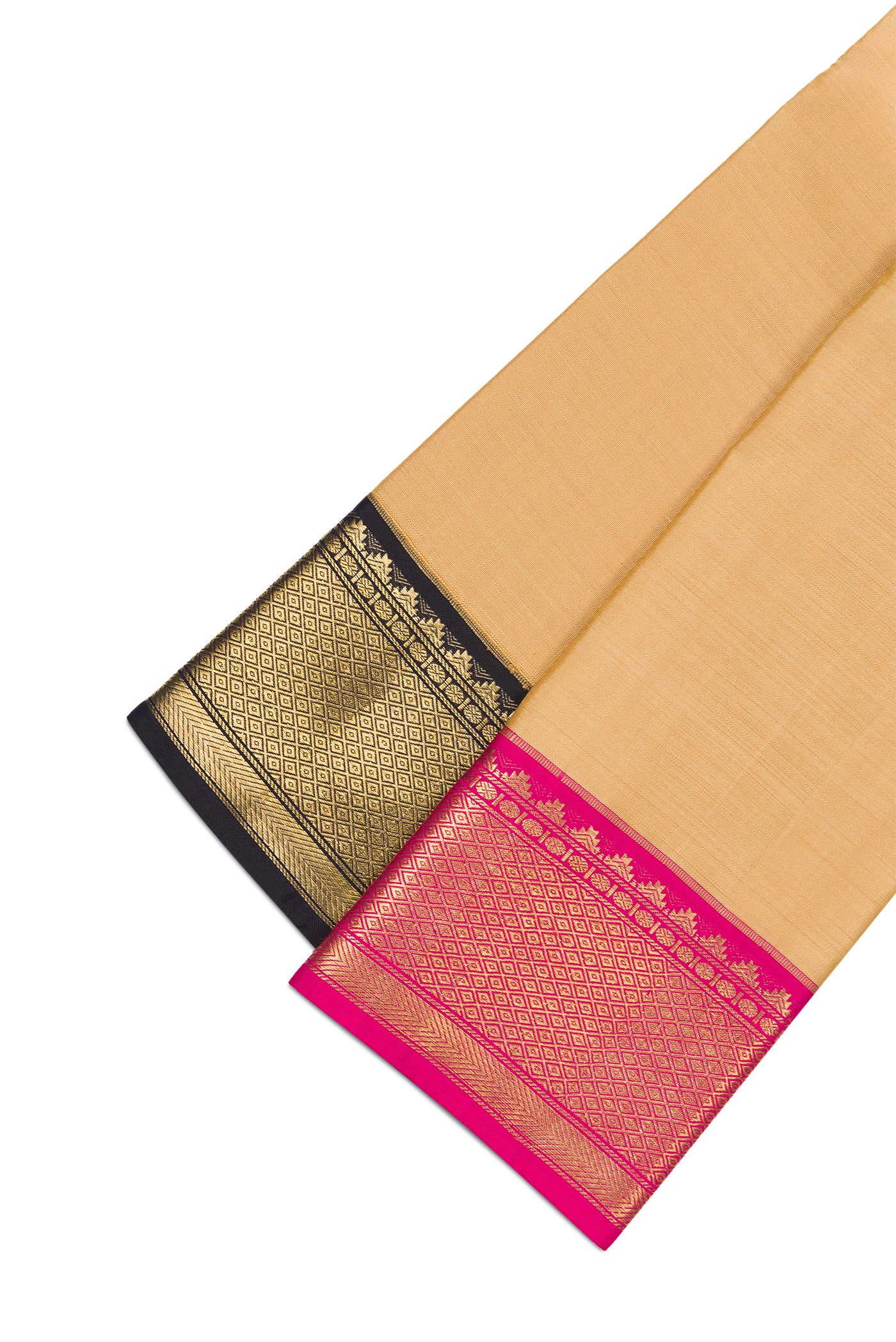 Sandal Silk Dhoti With Angavastram (9X 5) Muzham with Plain Body and Ganga Jamuna Border