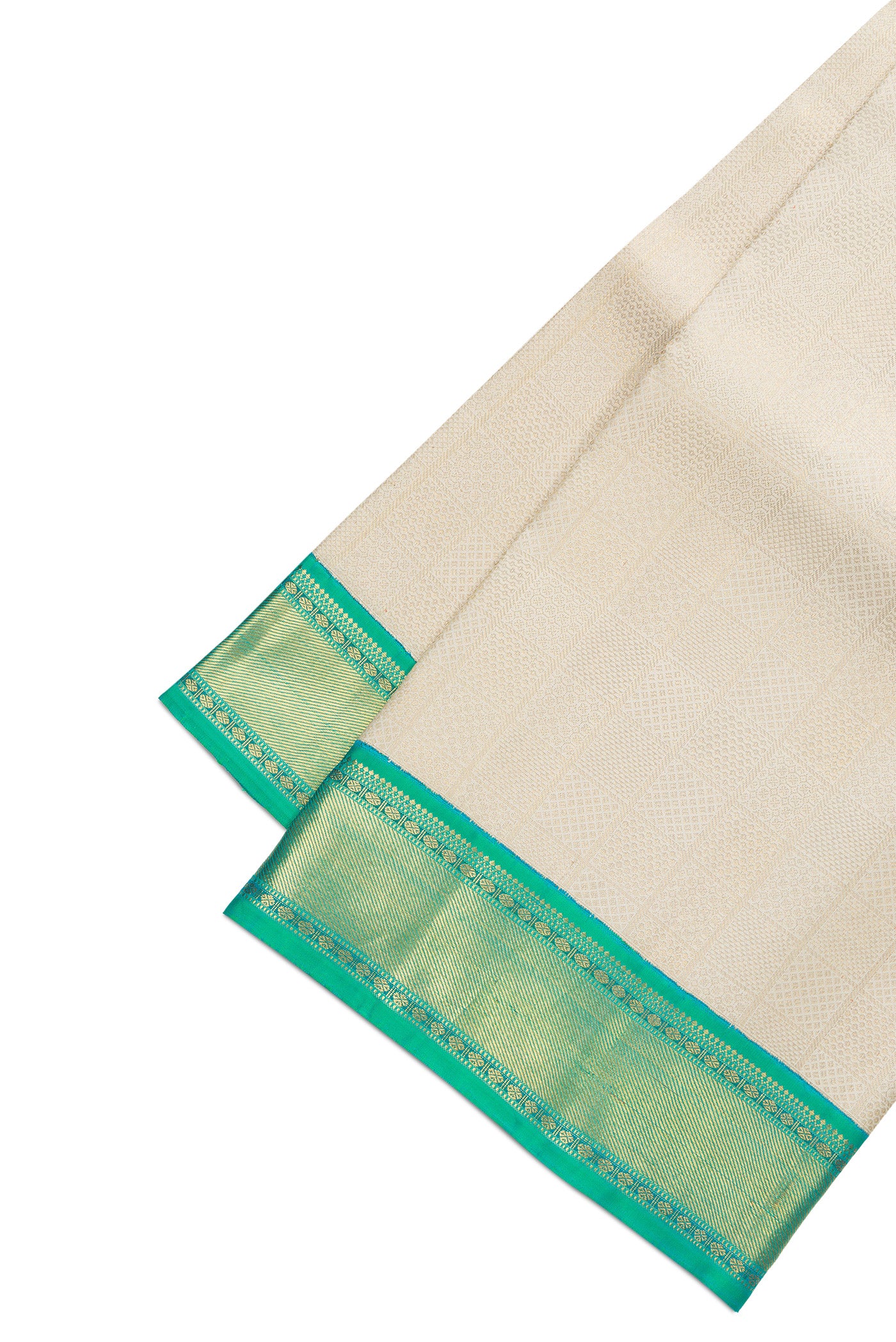 Gold Silk Dhoti With Angavastram (9X 5) Muzham with Zari Brocade on the body and Zari Border