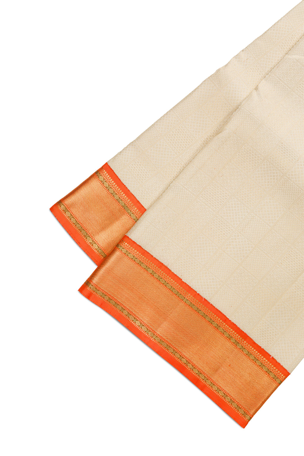 Gold Silk Dhoti With Angavastram (9X 5) Muzham with Zari Brocade on the body and Zari Border