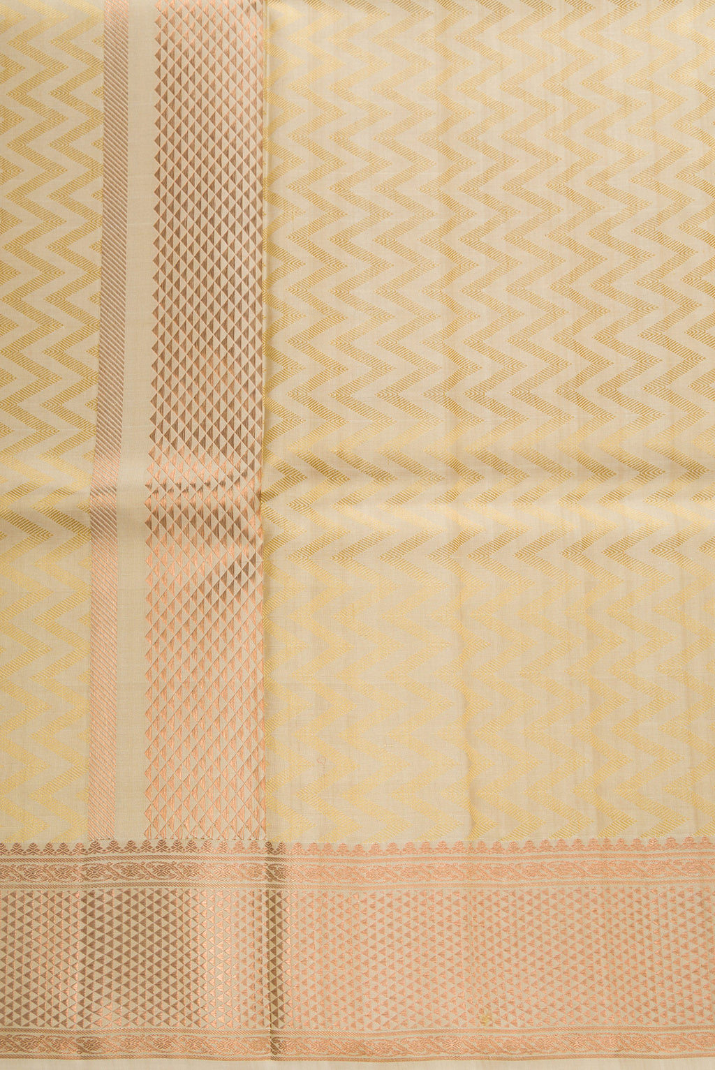 Gold Silk Dhoti With Angavastram (9X 5) Muzham with Zari Brocade on the body and Zari Border