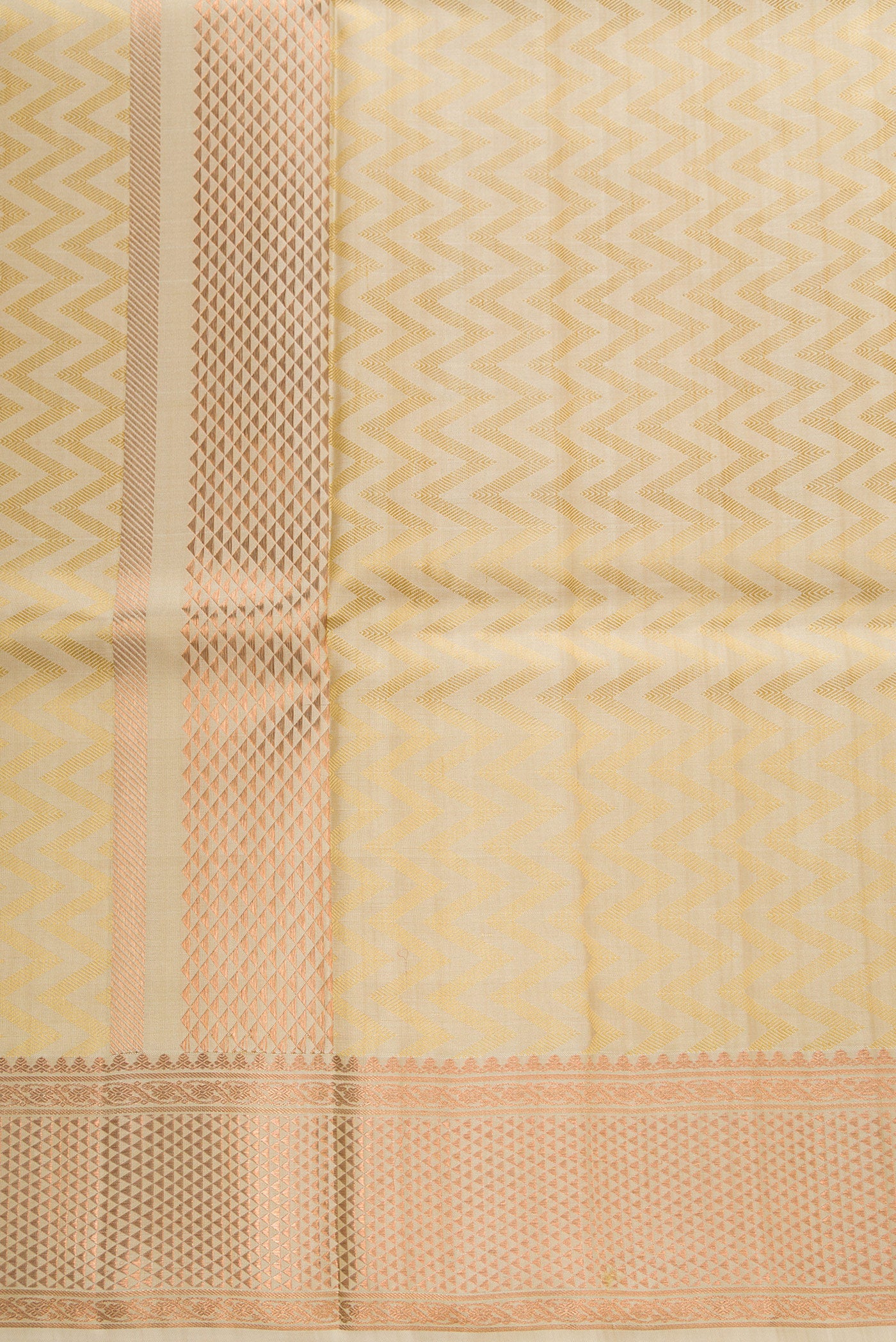 Gold Silk Dhoti With Angavastram (9X 5) Muzham with Zari Brocade on the body and Zari Border