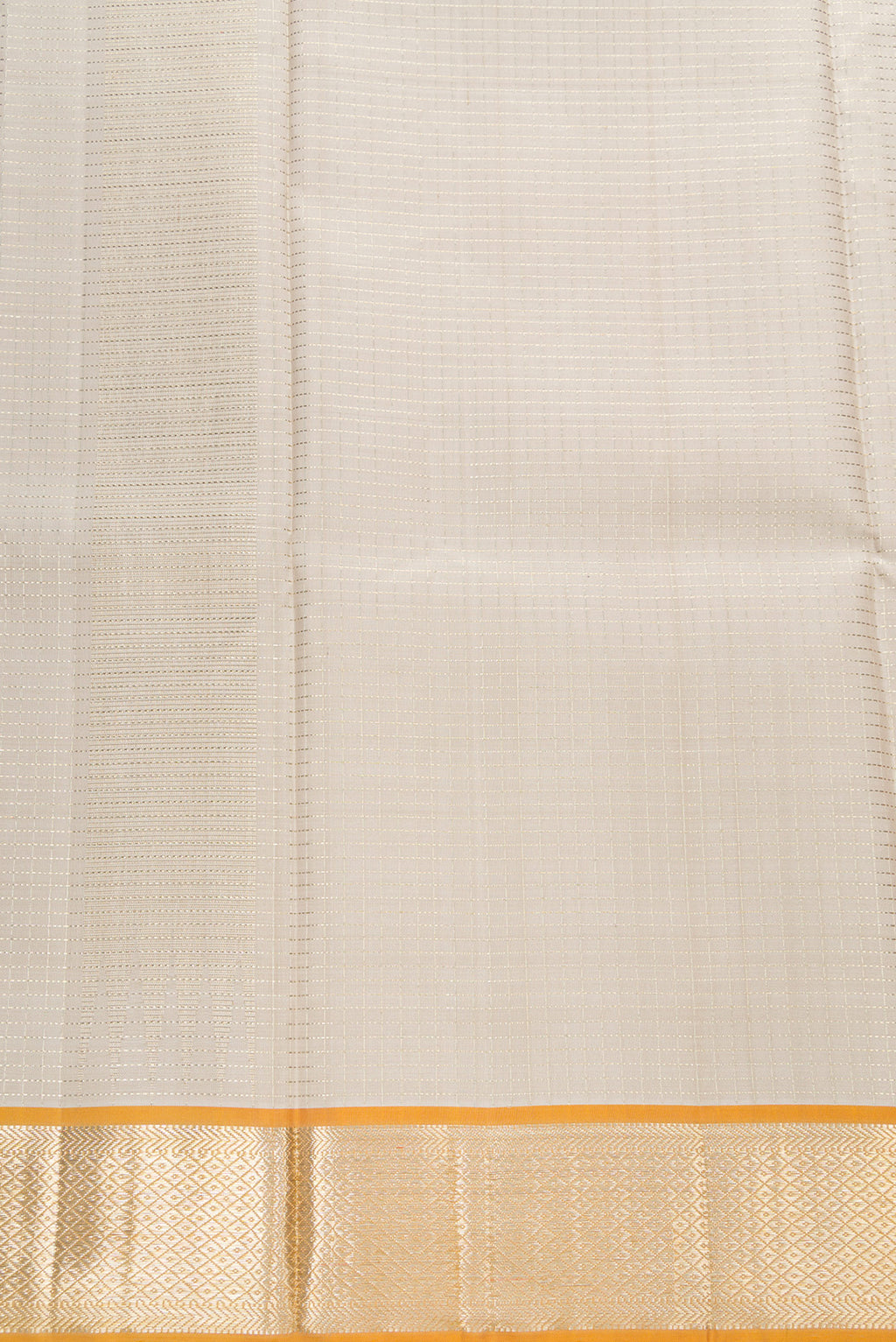 Beige Silk Dhoti With Angavastram (9X 5) Muzham with Checked design on the body and Zari Border