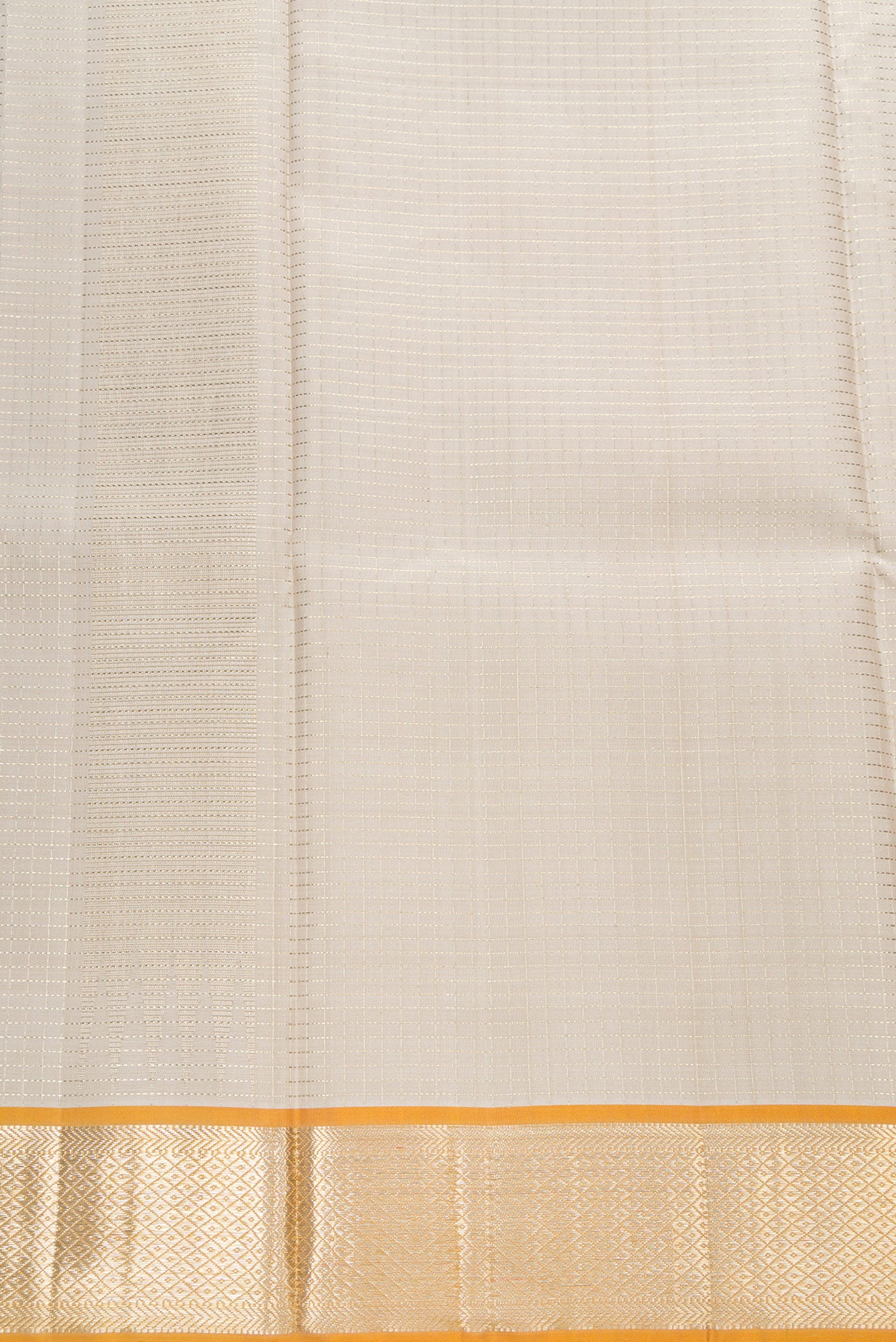 Beige Silk Dhoti With Angavastram (9X 5) Muzham with Checked design on the body and Zari Border