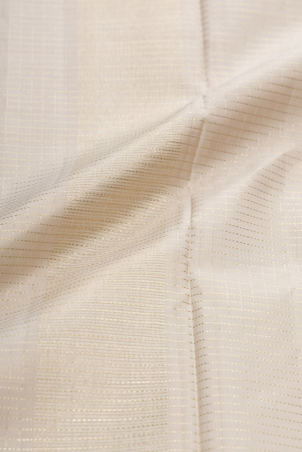 Beige Silk Dhoti With Angavastram (9X 5) Muzham with Checked design on the body and Zari Border