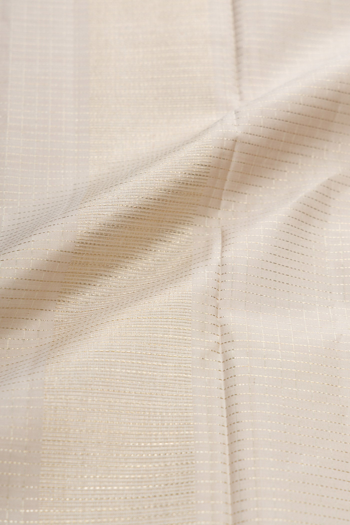 Beige Silk Dhoti With Angavastram (9X 5) Muzham with Checked design on the body and Zari Border
