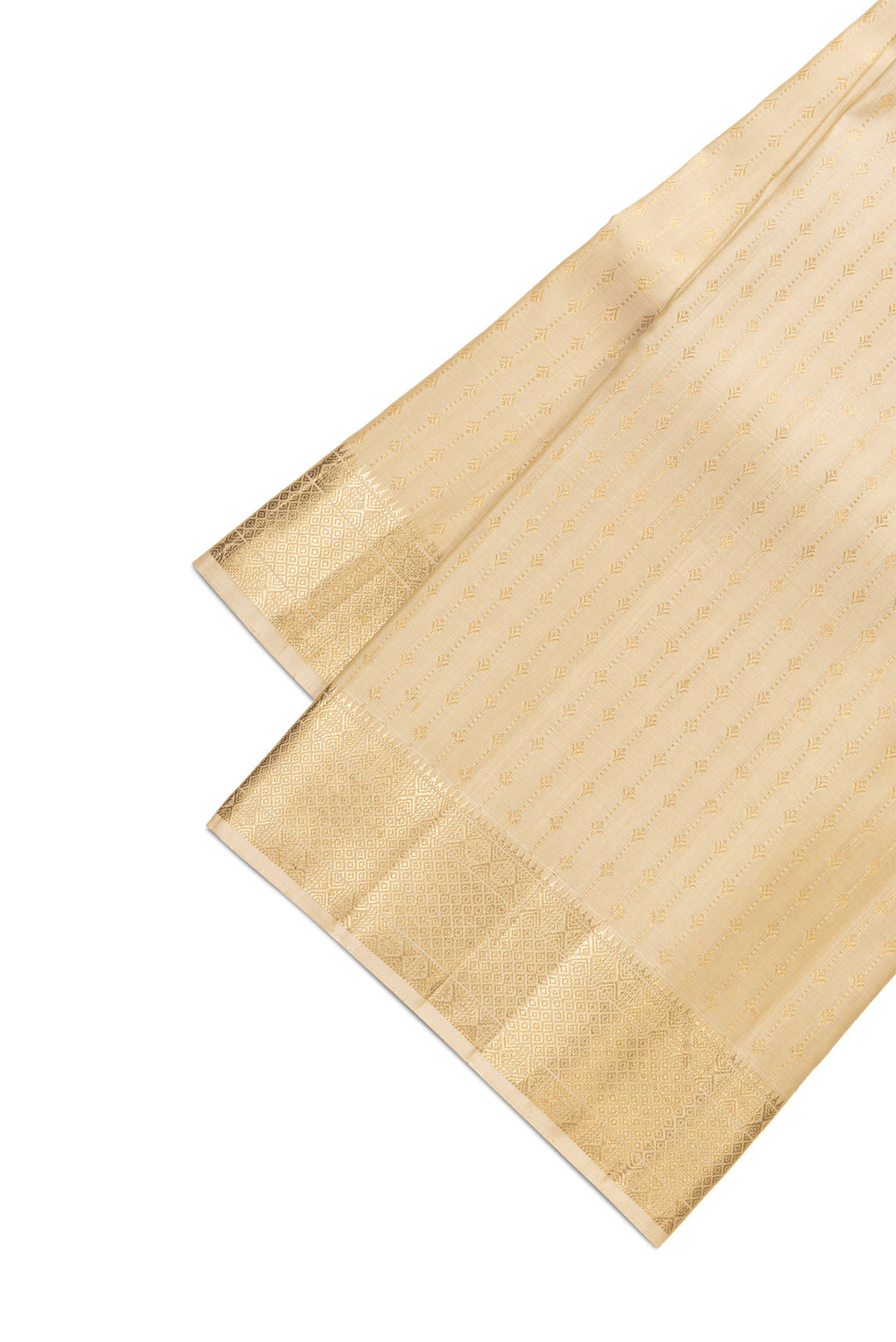 Gold Silk Dhoti With Angavastram (10X 6) Muzham with Zari Brocade on the body and Zari Border