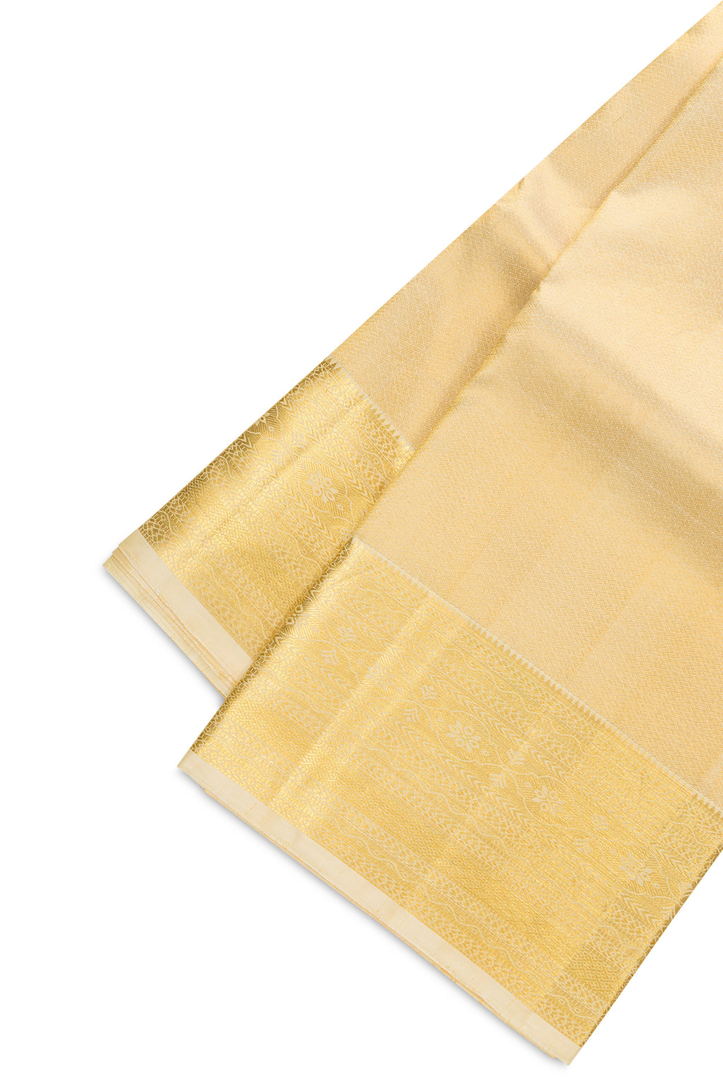 Gold Silk Dhoti With Angavastram (8X4) Muzham with Zari Brocade on the body and Zari Border