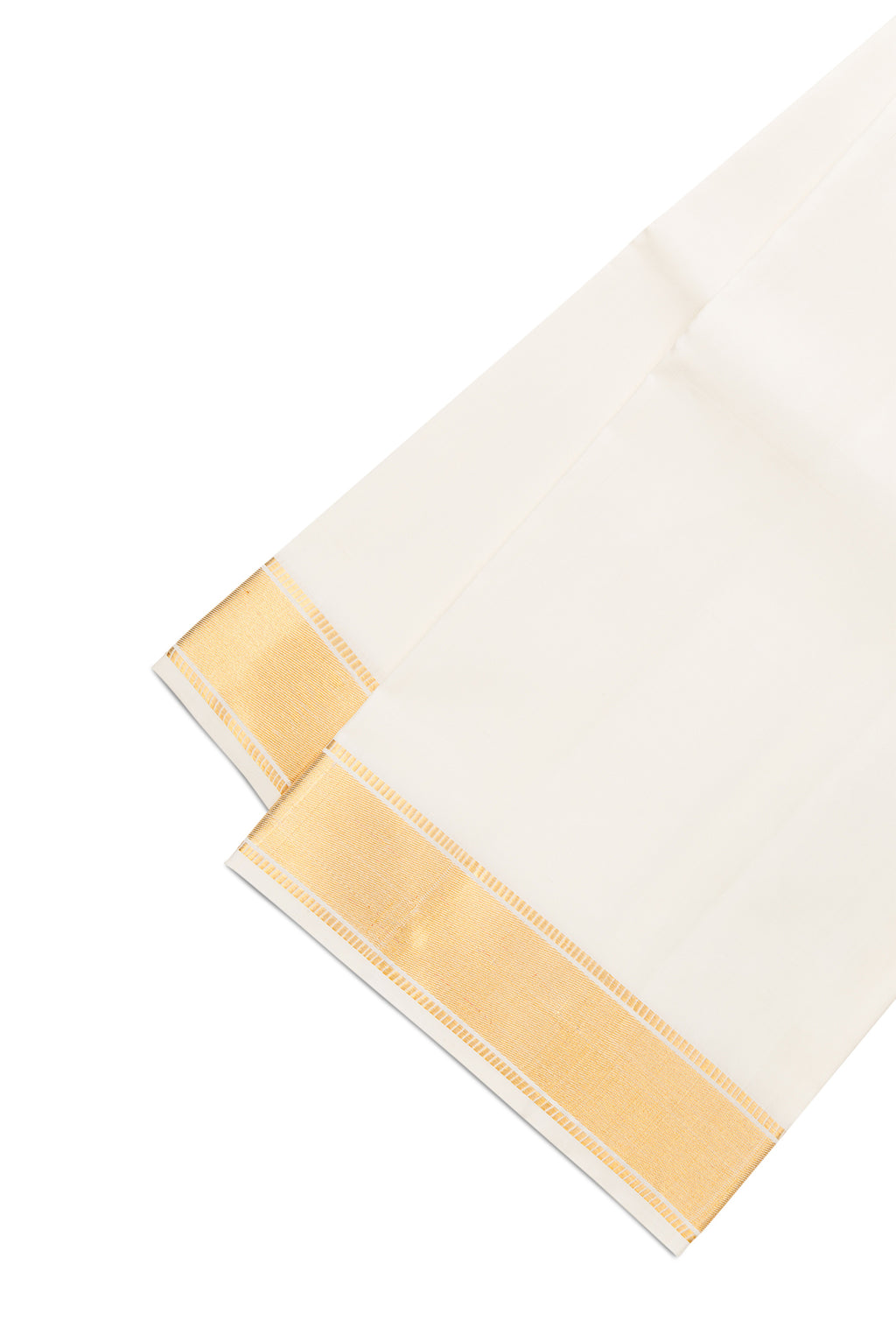 Off White Silk Dhoti With Angavastram (9X 5) Muzham with Plain Body and Zari Border
