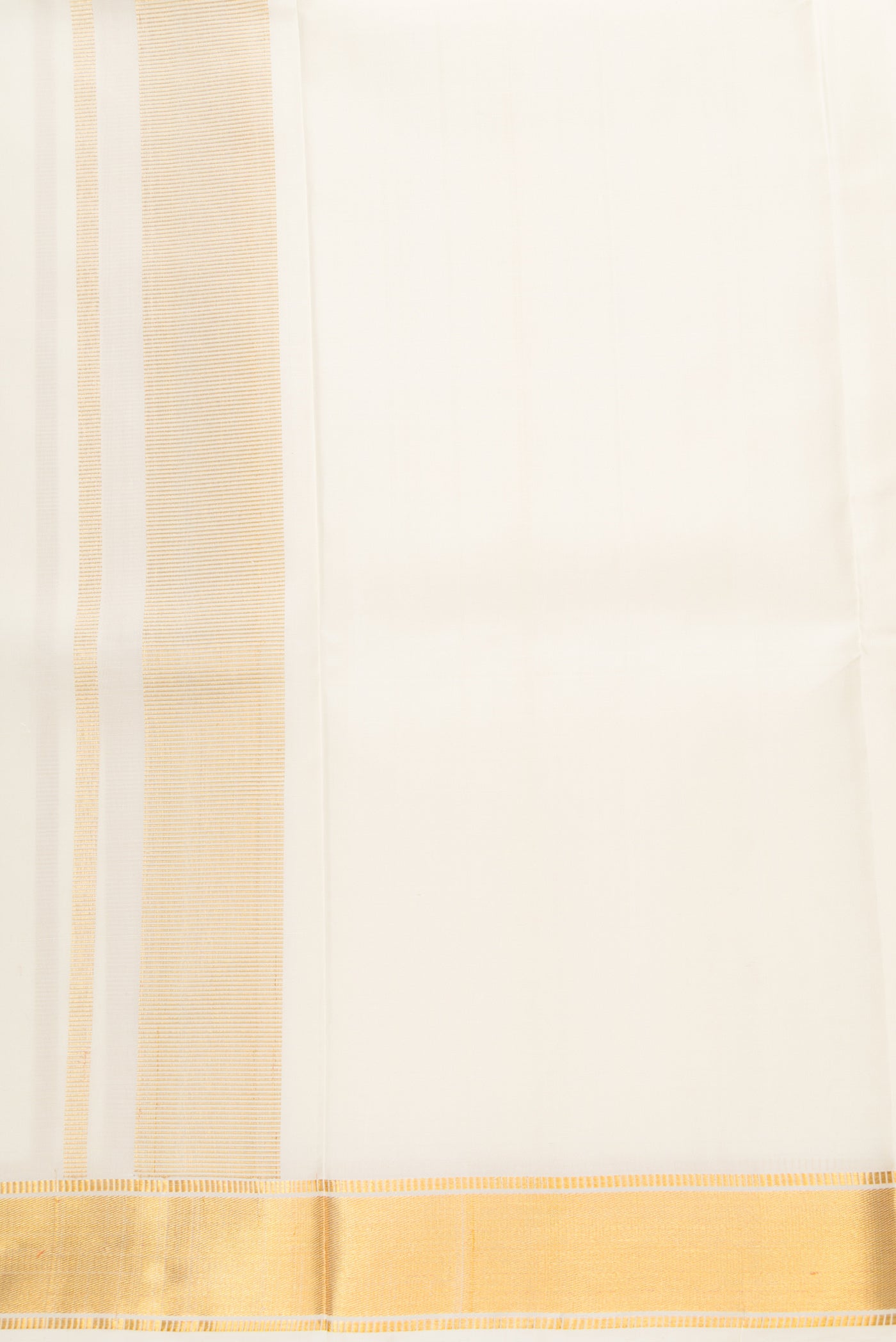 Off White Silk Dhoti With Angavastram (9X 5) Muzham with Plain Body and Zari Border