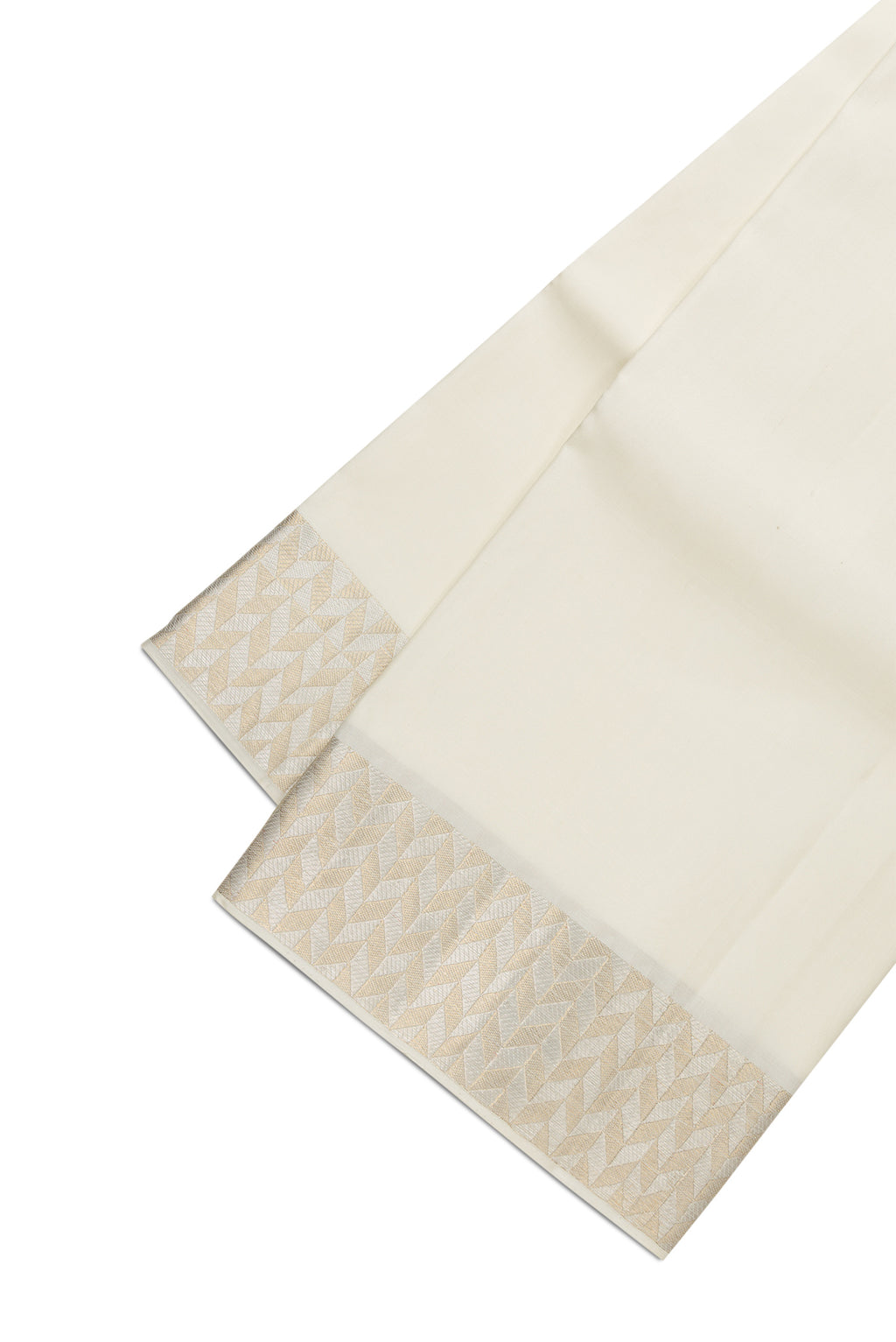 White Silk Dhoti With Angavastram (9X 5) Muzham with Plain Body and Zari Border