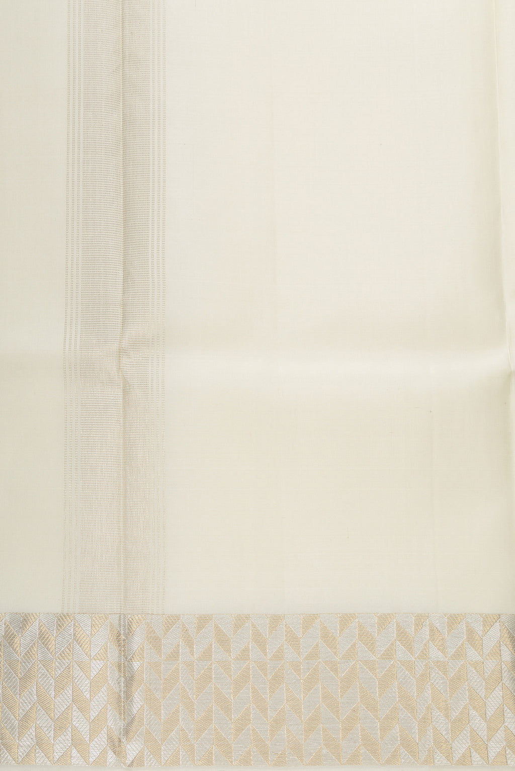 White Silk Dhoti With Angavastram (9X 5) Muzham with Plain Body and Zari Border