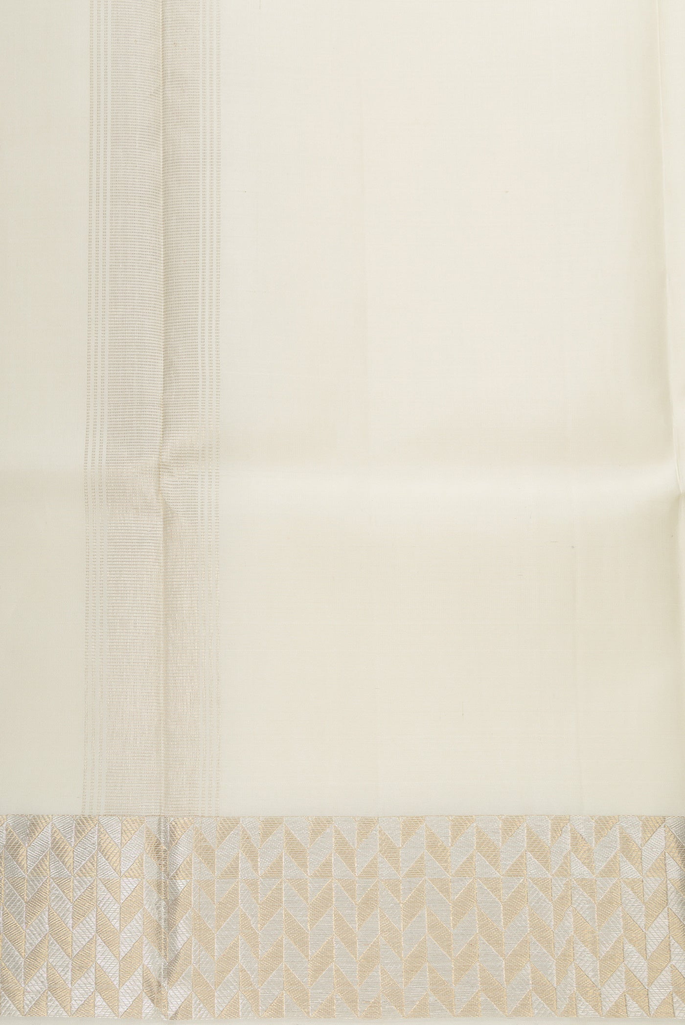 White Silk Dhoti With Angavastram (9X 5) Muzham with Plain Body and Zari Border