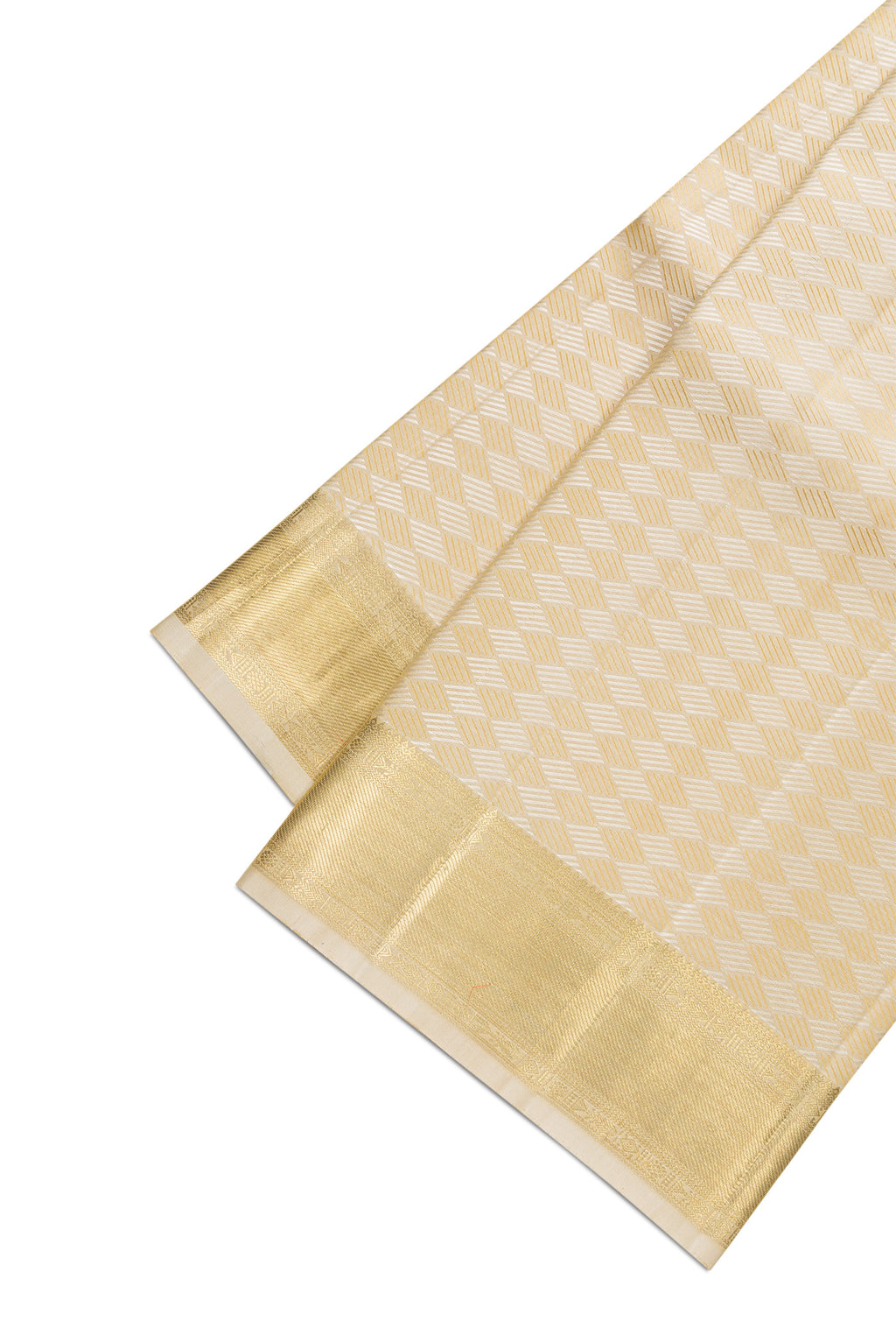 Gold Silk Dhoti With Angavastram (10X 6) Muzham with Zari Brocade on the body and Zari Border