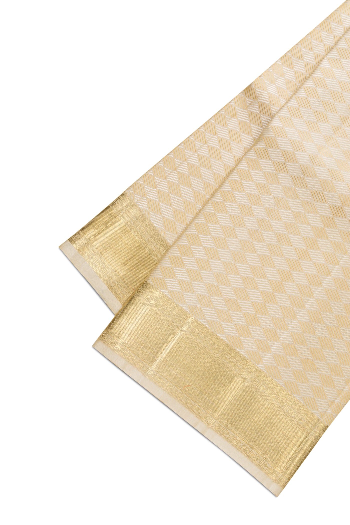 Gold Silk Dhoti With Angavastram (10X 6) Muzham with Zari Brocade on the body and Zari Border
