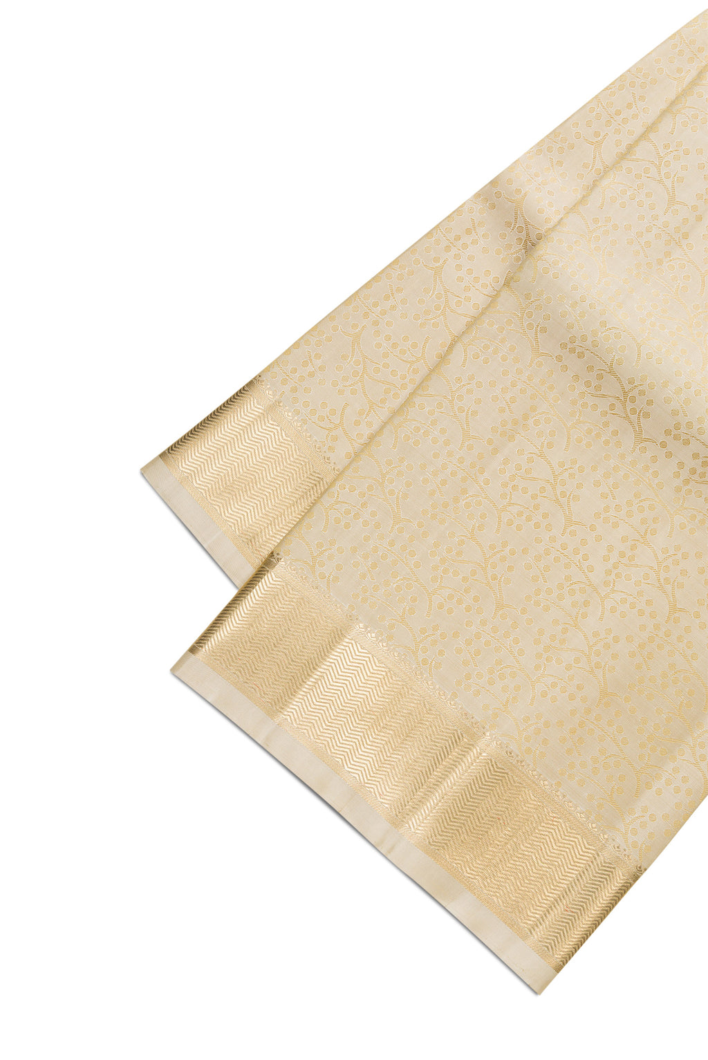 Gold Silk Dhoti With Angavastram (9X 5) Muzham with Zari Brocade on the body and Zari Border