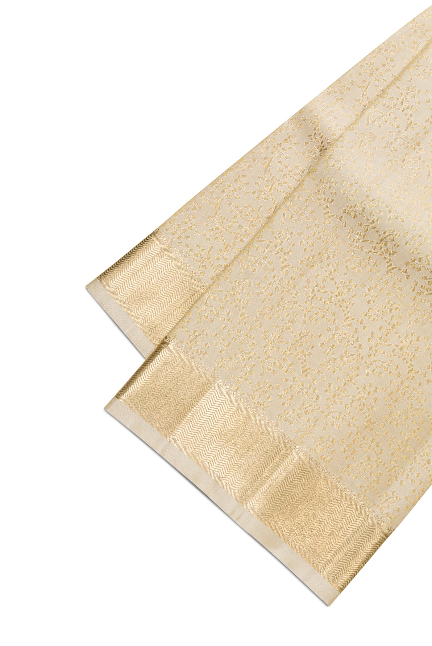 Gold Silk Dhoti With Angavastram (9X 5) Muzham with Zari Brocade on the body and Zari Border