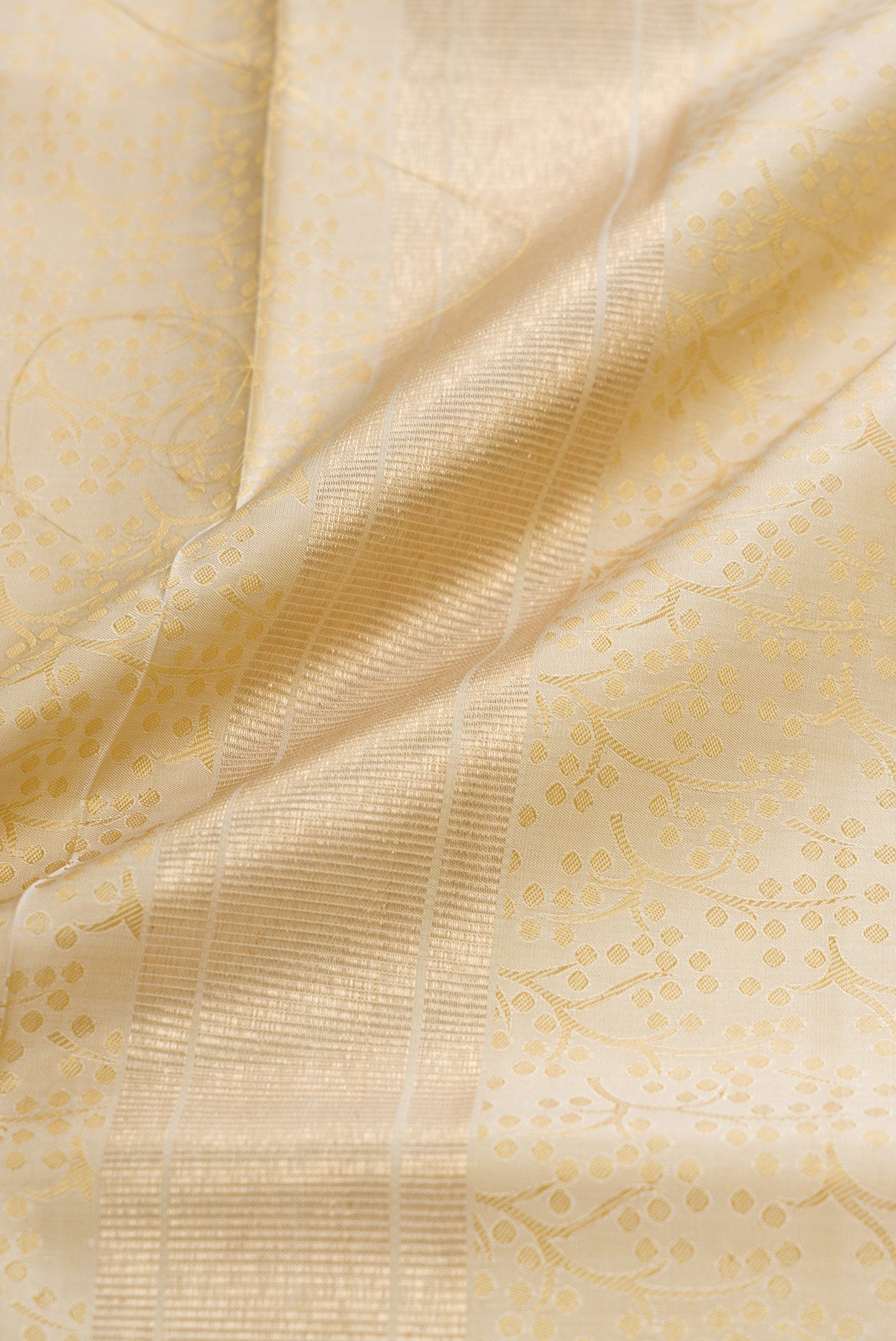 Gold Silk Dhoti With Angavastram (9X 5) Muzham with Zari Brocade on the body and Zari Border