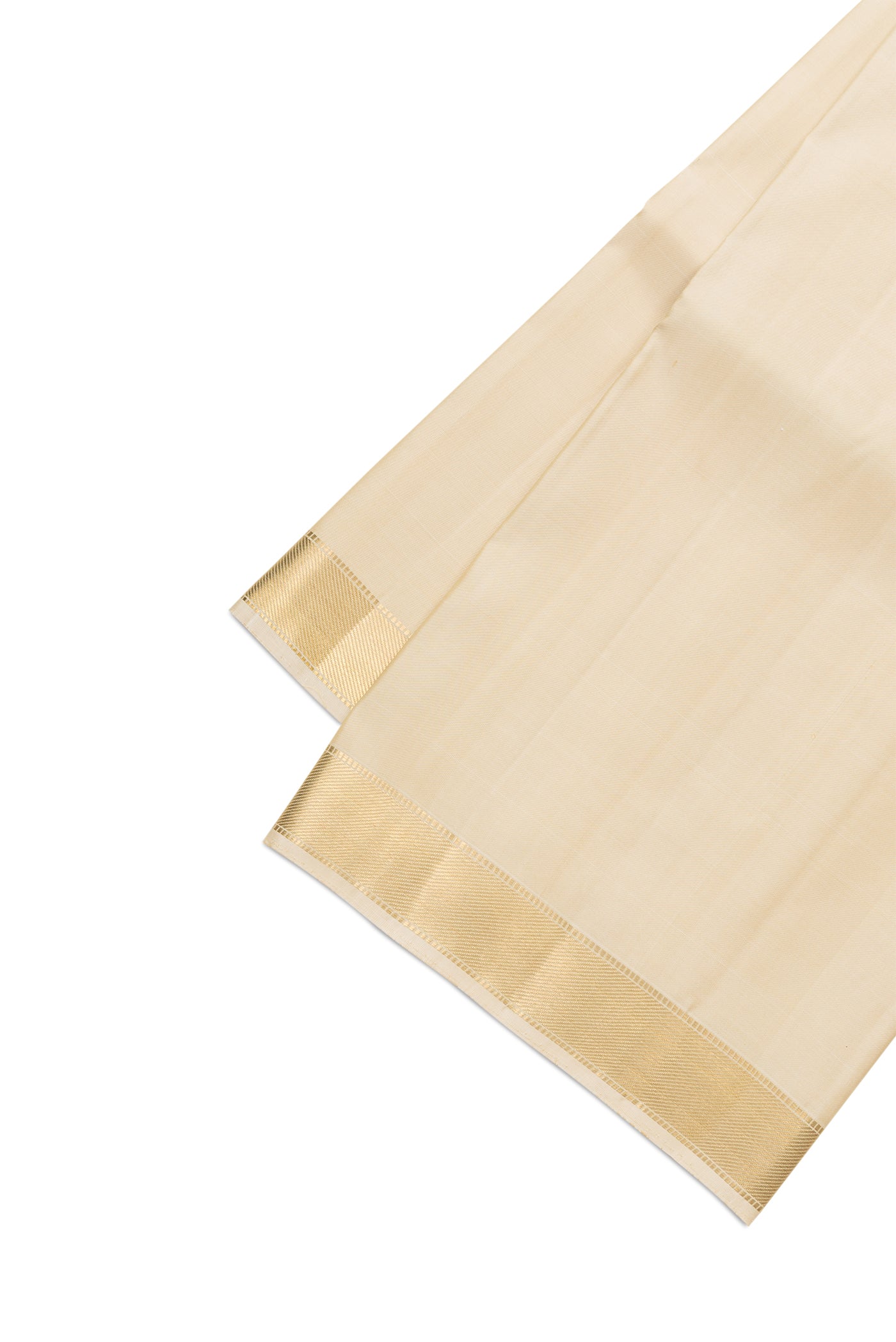 Beige Silk Dhoti With Angavastram (9X 5) Muzham with Plain Body and Zari Border