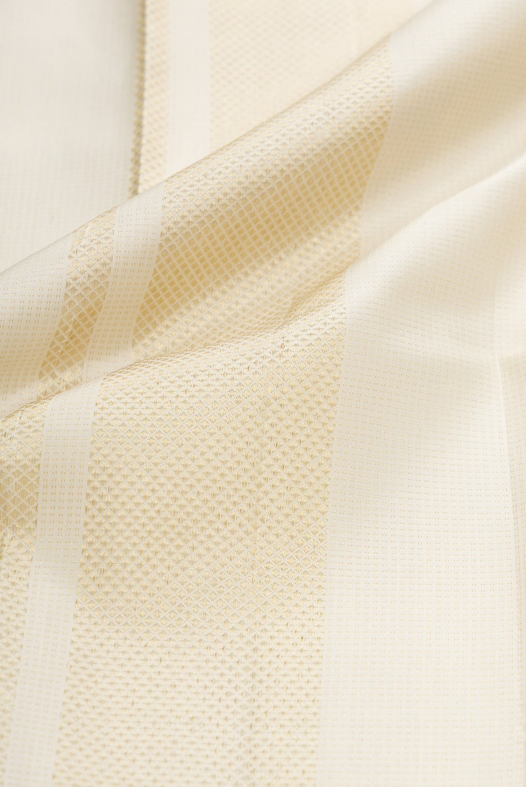 White Silk Dhoti With Angavastram (8X4) Muzham with Zari Brocade on the body and Zari Border