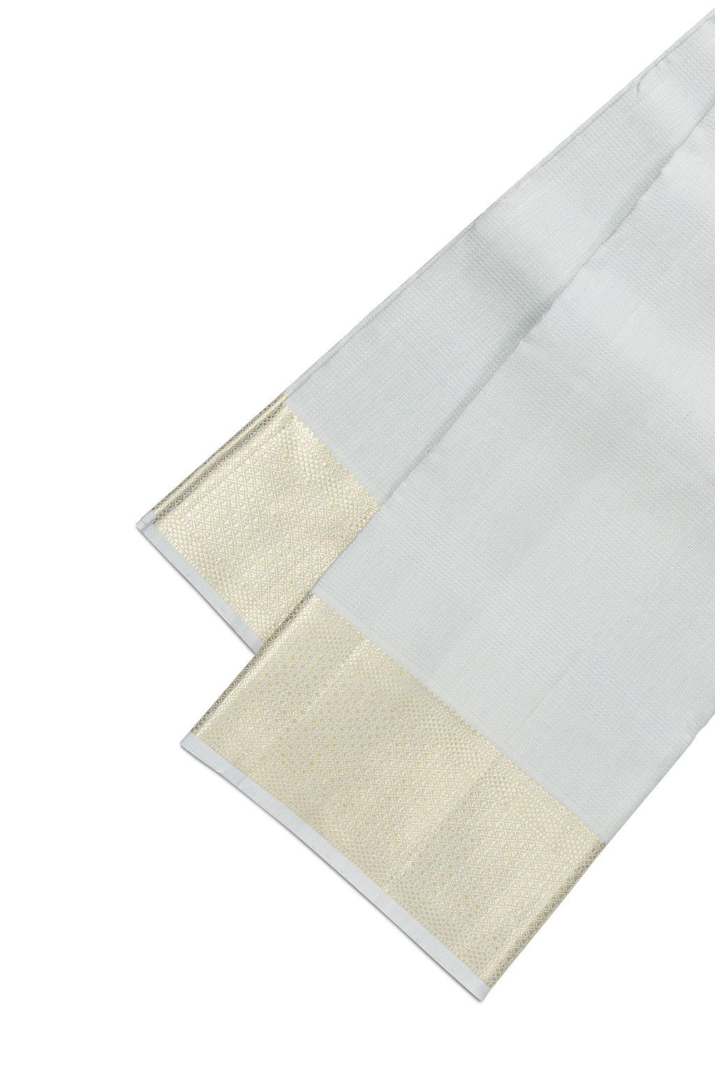 Grey Silk Dhoti With Angavastram (8X4) Muzham with Zari Brocade on the body and Zari Border