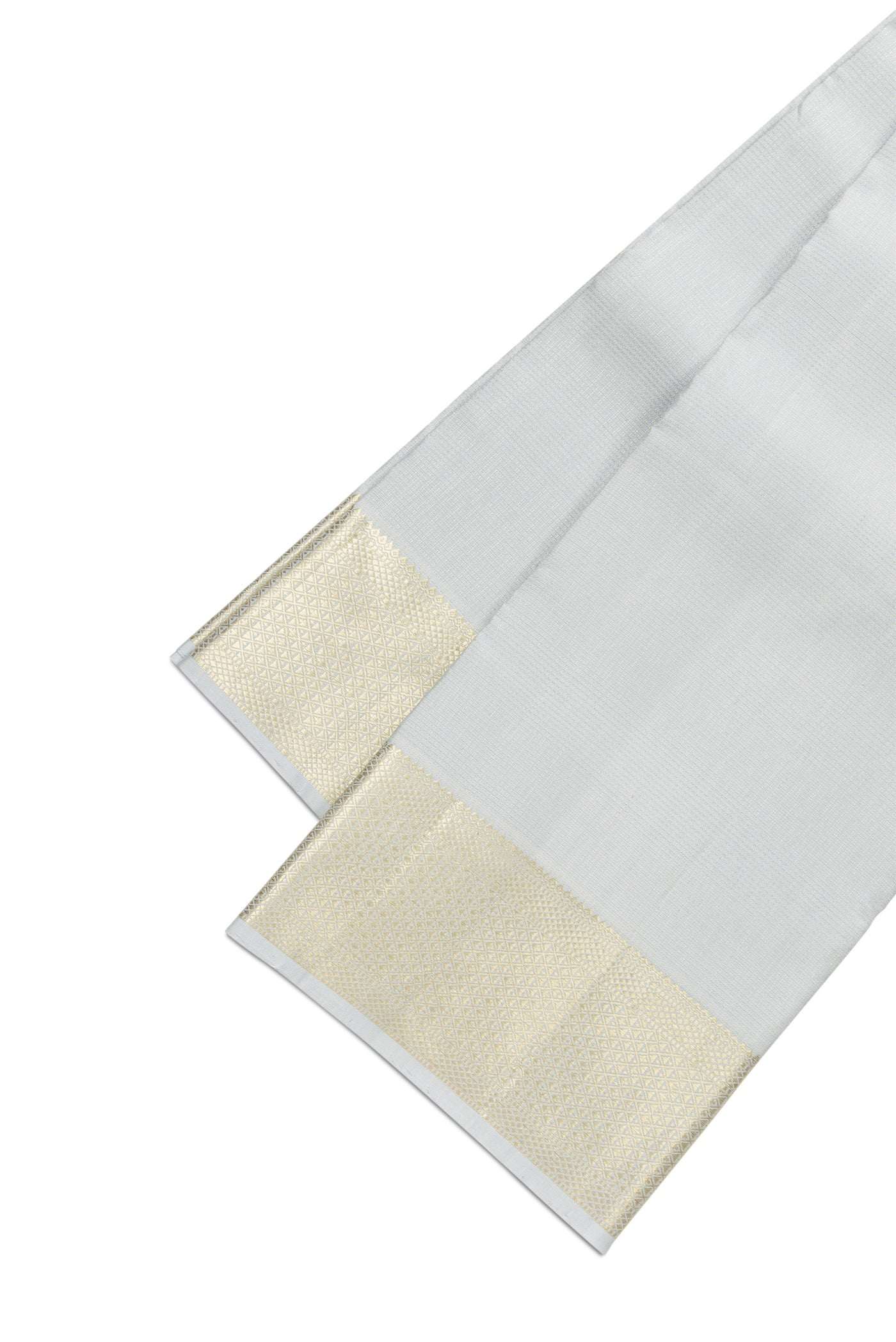 Grey Silk Dhoti With Angavastram (8X4) Muzham with Zari Brocade on the body and Zari Border