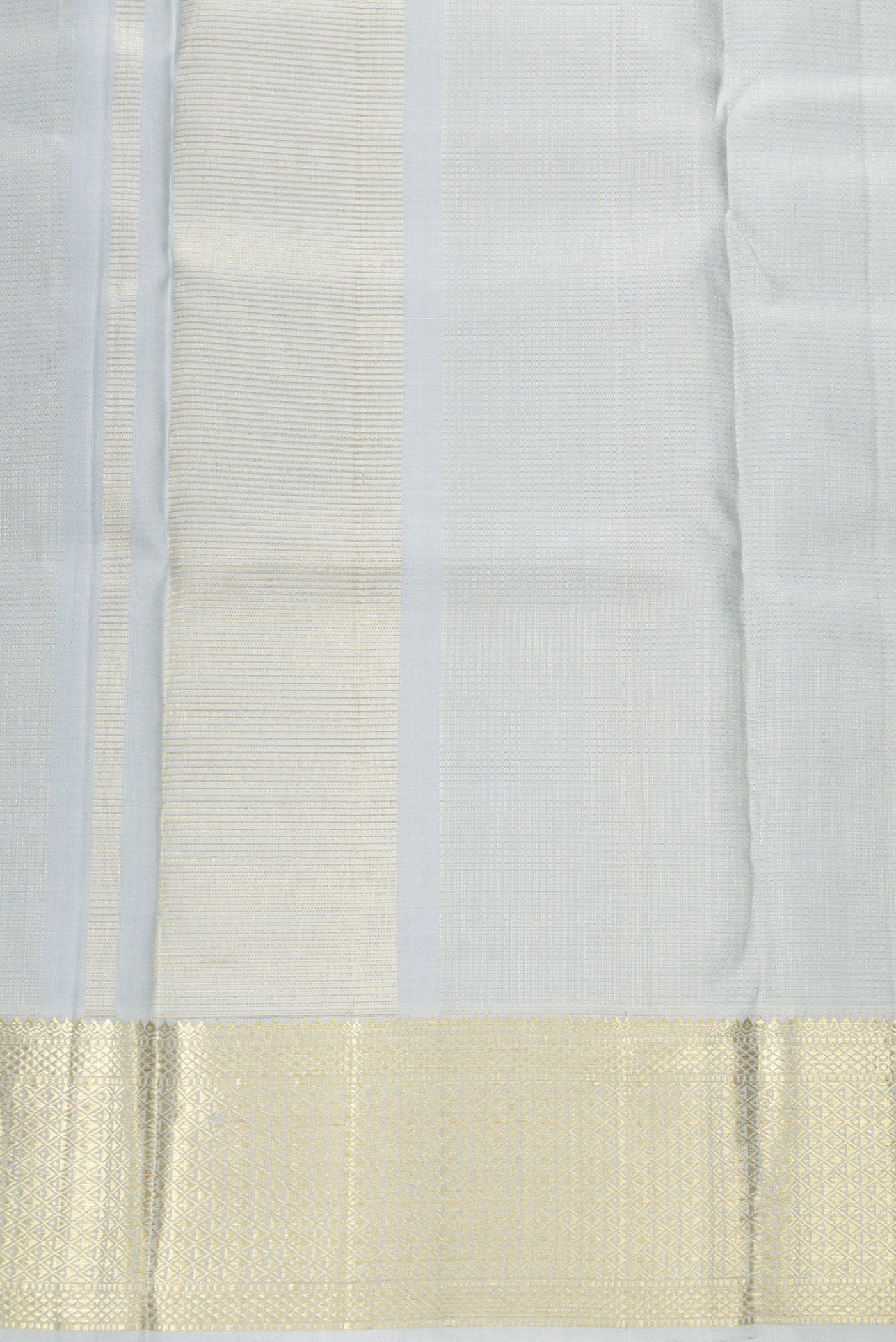 Grey Silk Dhoti With Angavastram (8X4) Muzham with Zari Brocade on the body and Zari Border