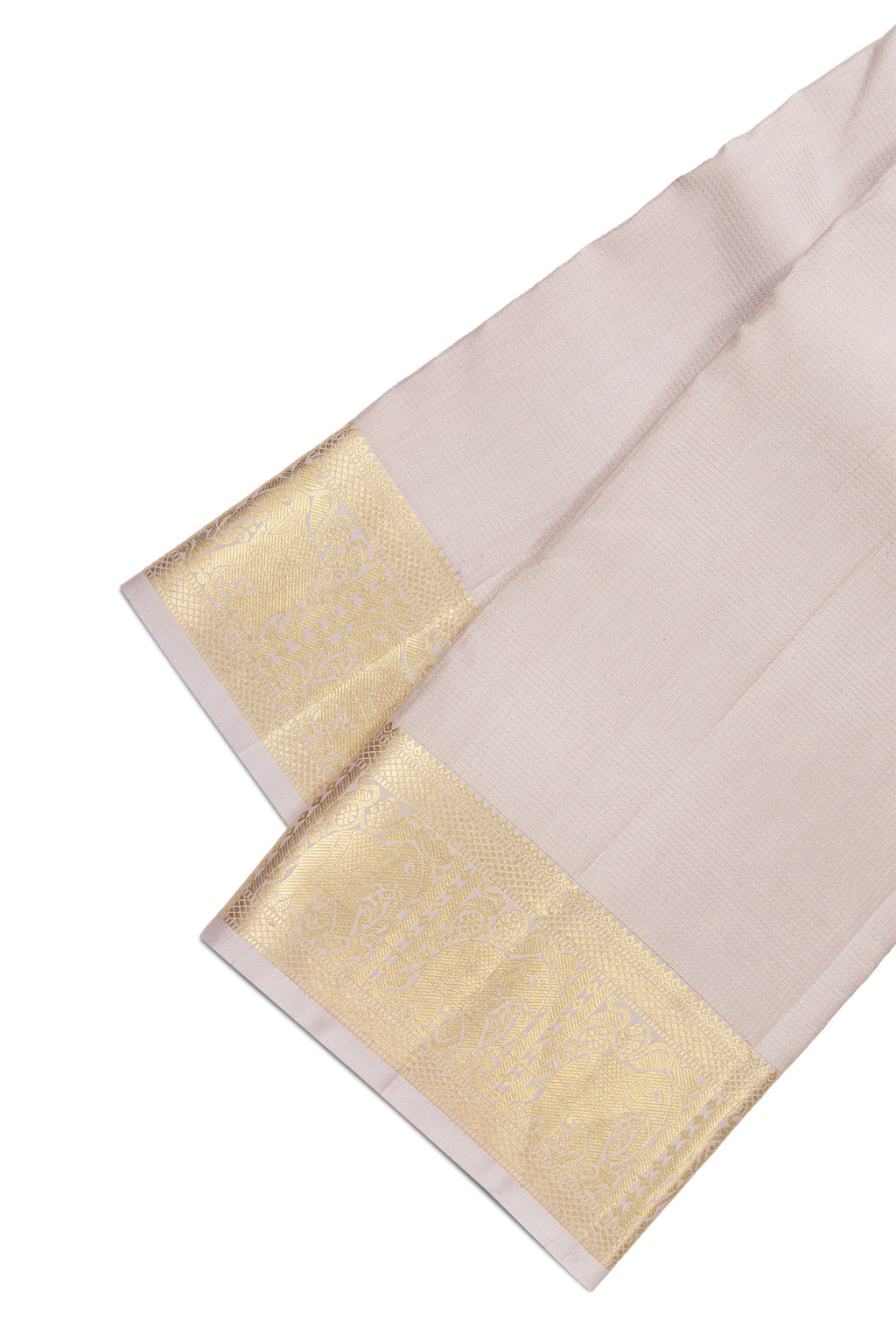 Rose Gold Silk Dhoti With Angavastram (8X4) Muzham with Zari Brocade on the body and Zari Border