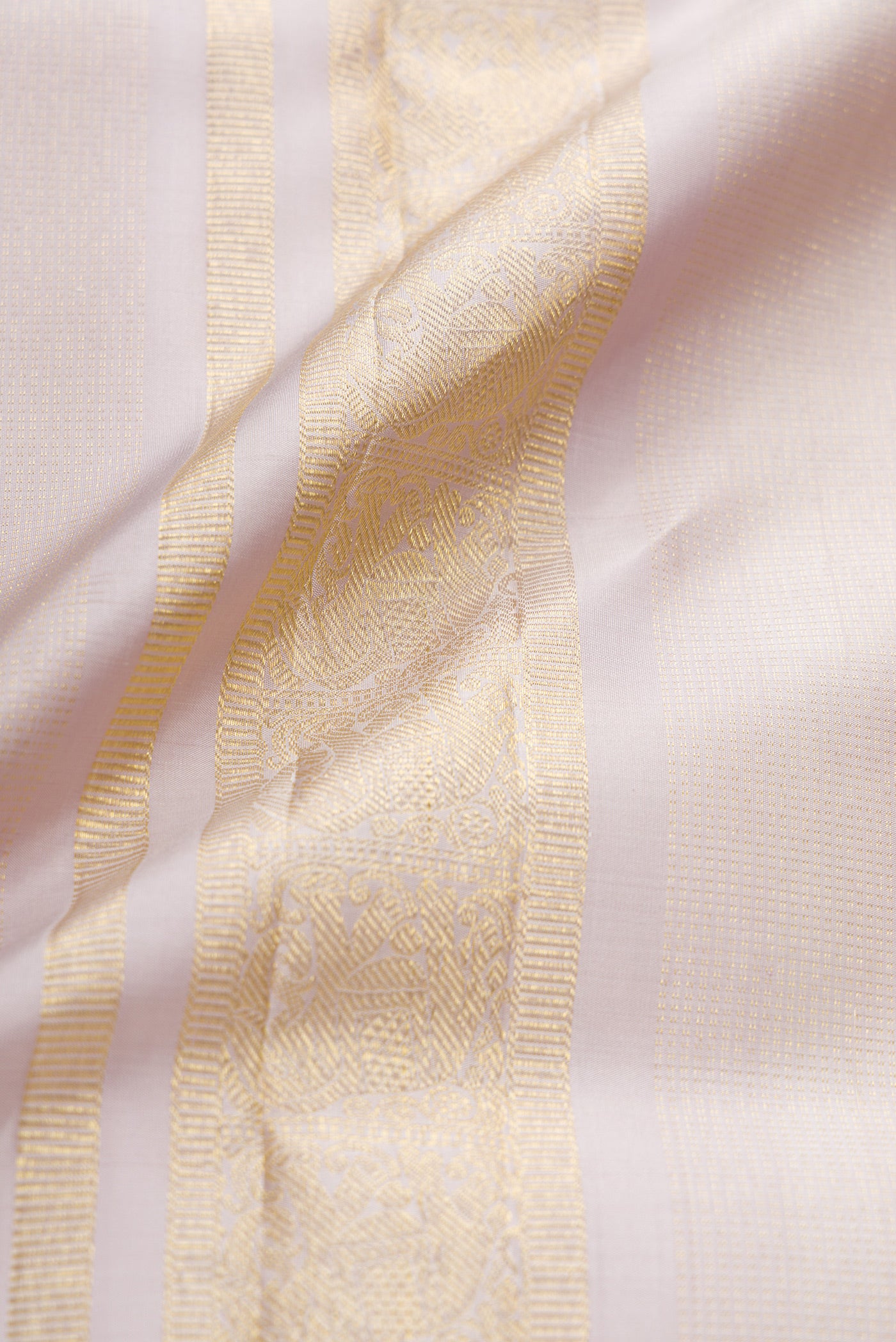 Rose Gold Silk Dhoti With Angavastram (8X4) Muzham with Zari Brocade on the body and Zari Border