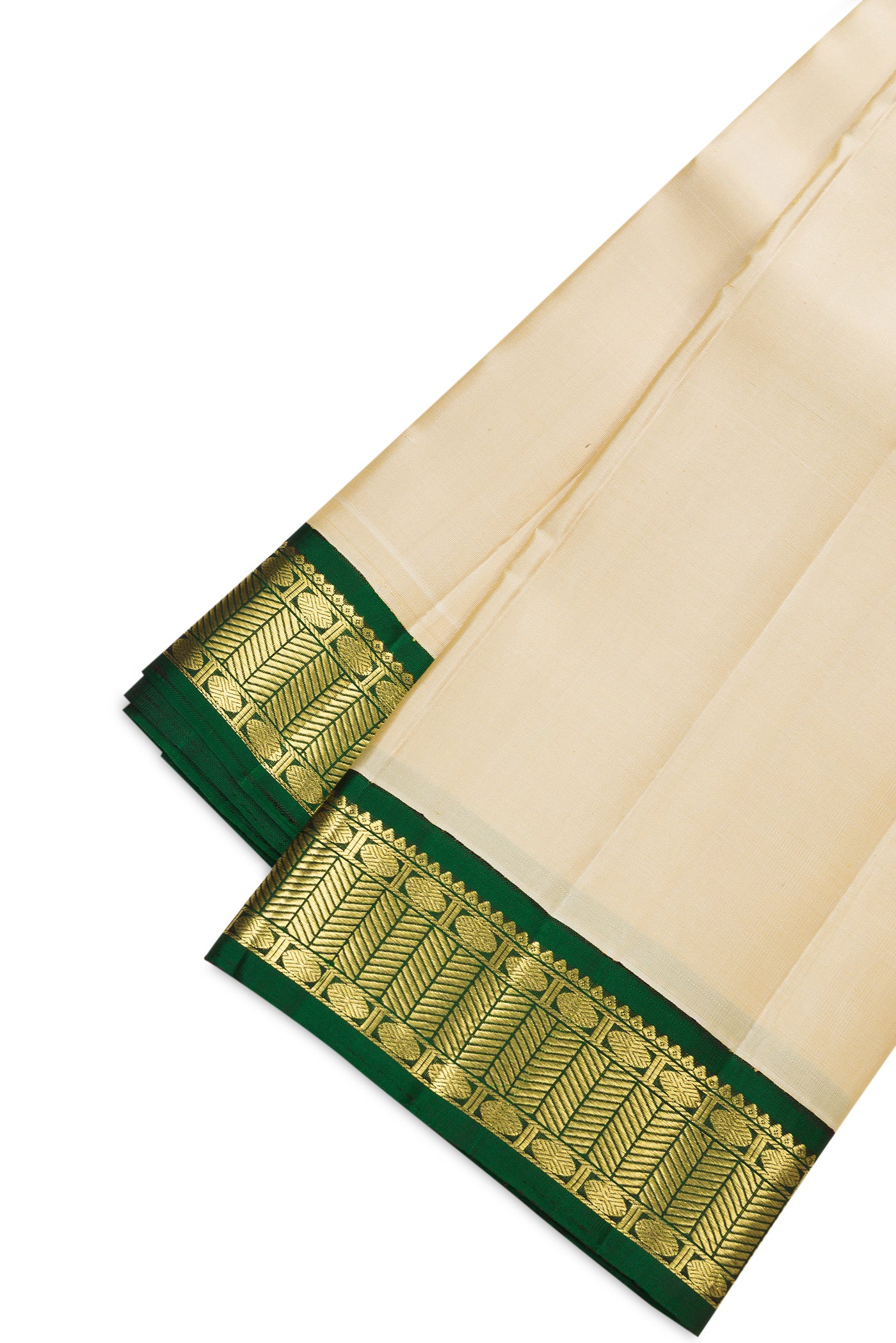 Beige Silk Dhoti With Angavastram (8X4) Muzham with Plain Body and Zari Border