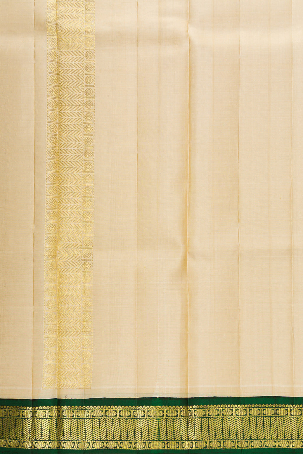 Beige Silk Dhoti With Angavastram (8X4) Muzham with Plain Body and Zari Border