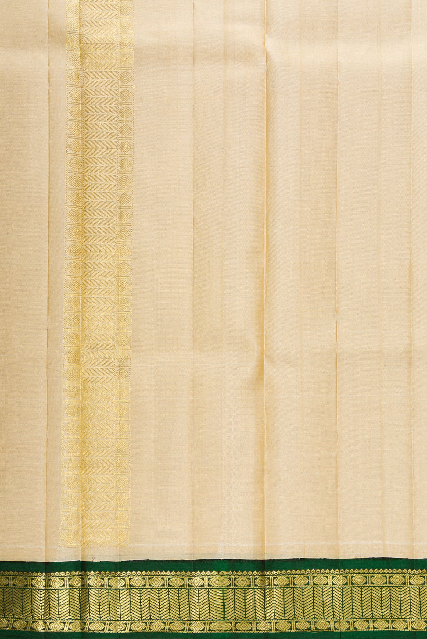 Beige Silk Dhoti With Angavastram (8X4) Muzham with Plain Body and Zari Border