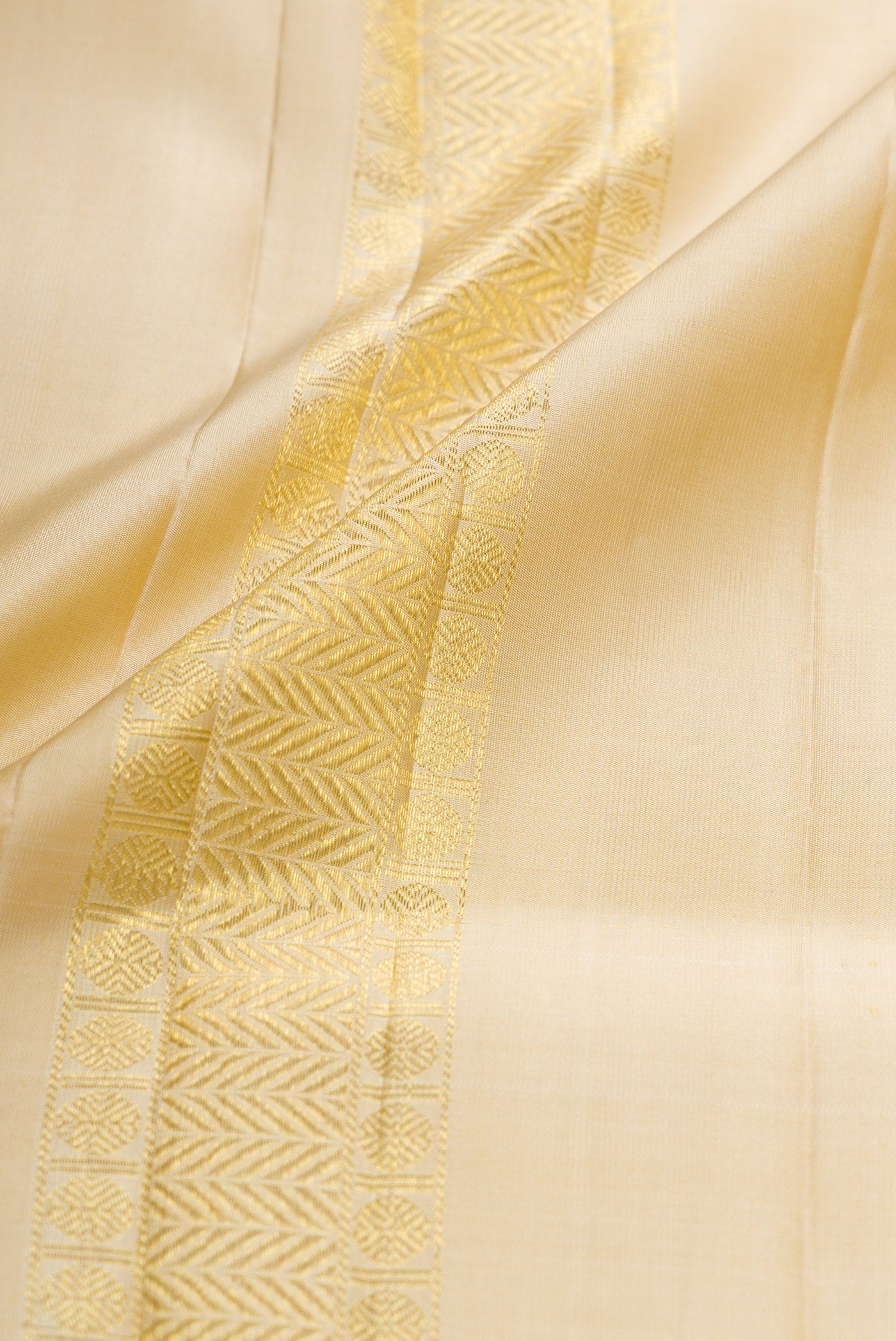 Beige Silk Dhoti With Angavastram (8X4) Muzham with Plain Body and Zari Border