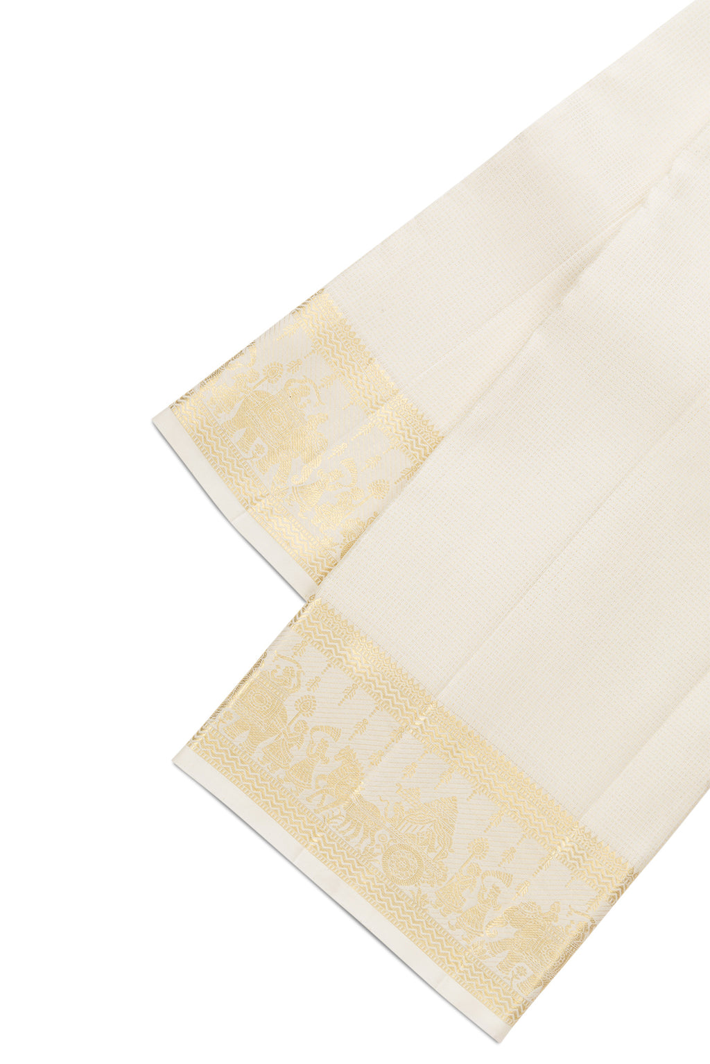 Sandal Silk Dhoti With Angavastram (8X4) Muzham with Zari Brocade on the body and Zari Border