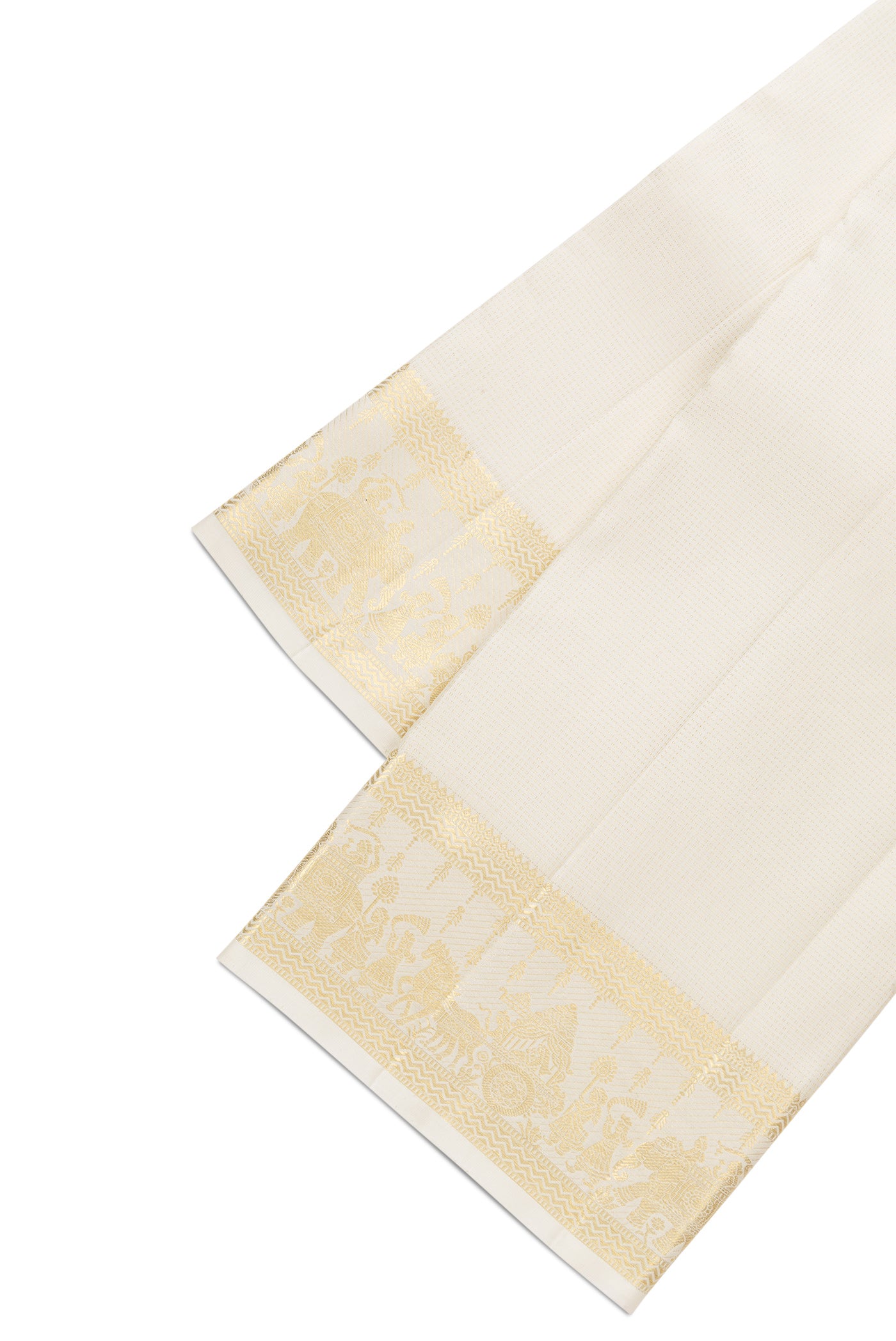 Sandal Silk Dhoti With Angavastram (8X4) Muzham with Zari Brocade on the body and Zari Border