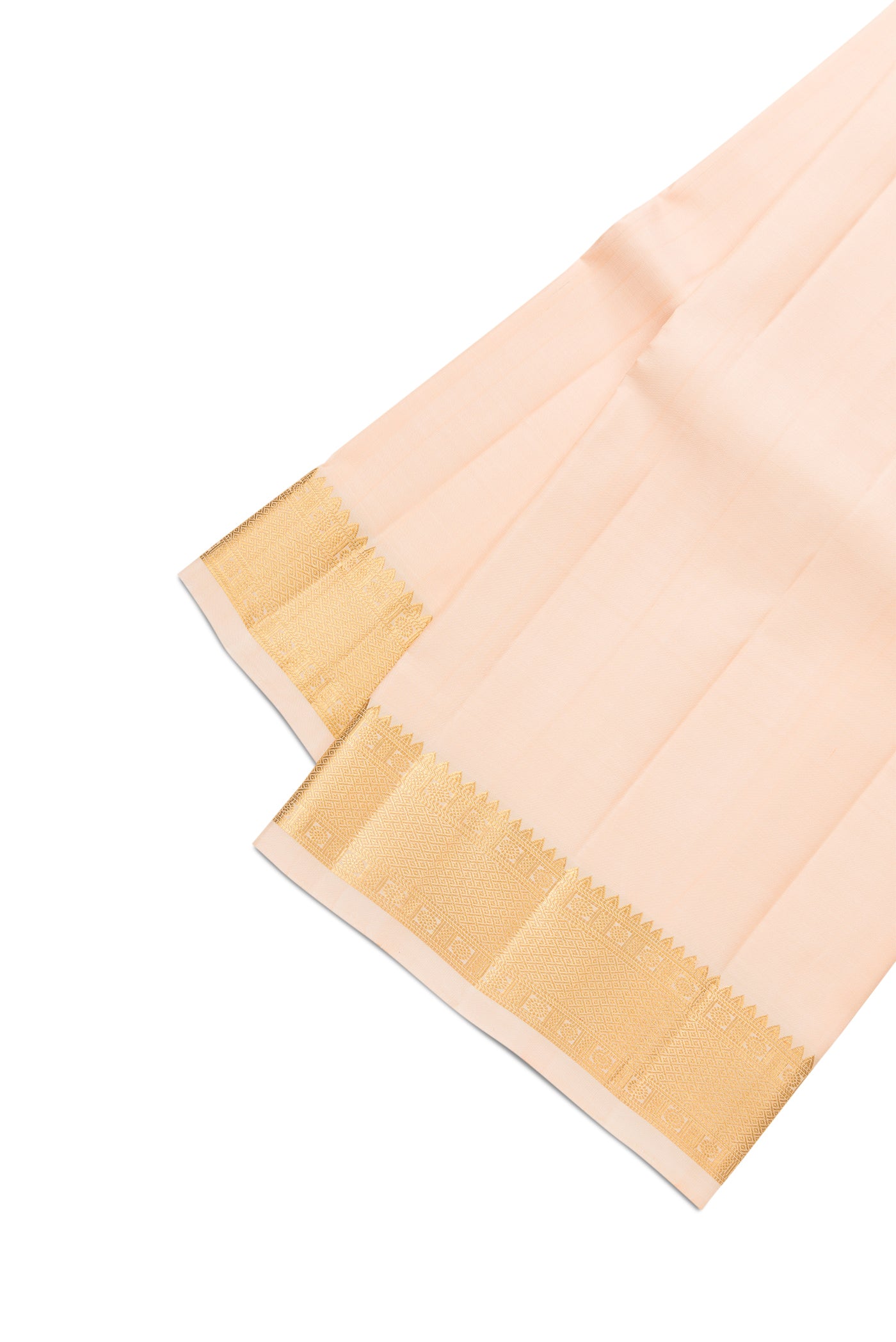 Golden Peach Silk Dhoti With Angavastram (9X 5) Muzham with Plain Body and Zari Border