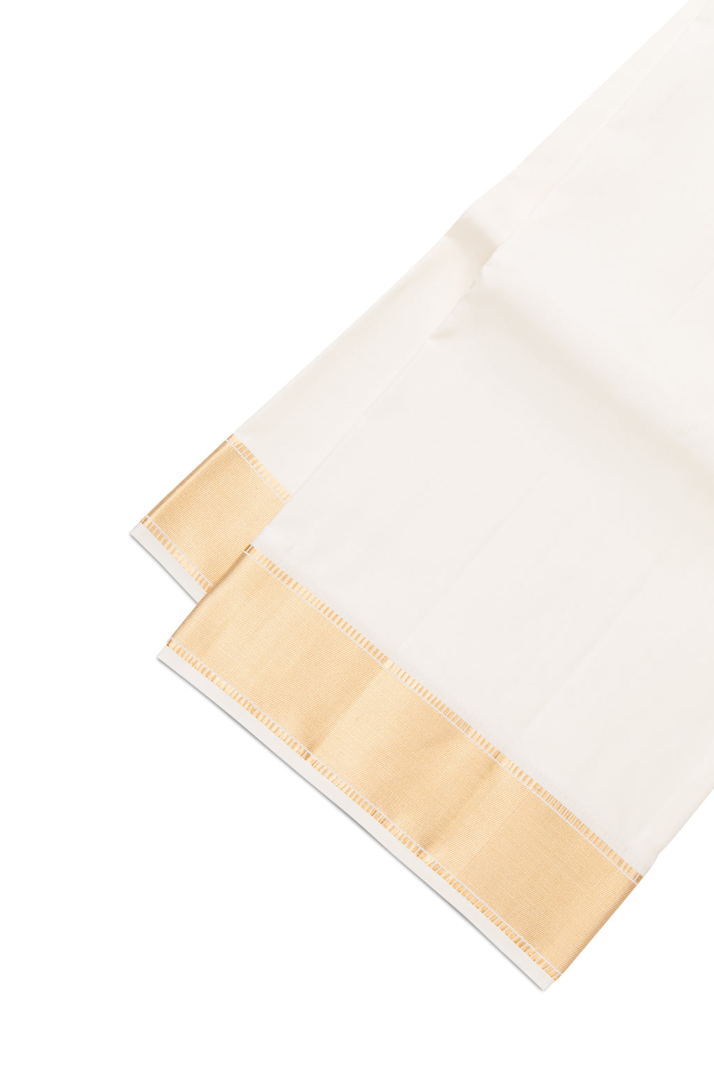Off White Silk Dhoti With Angavastram (9X 5) Muzham with Plain Body and Zari Border