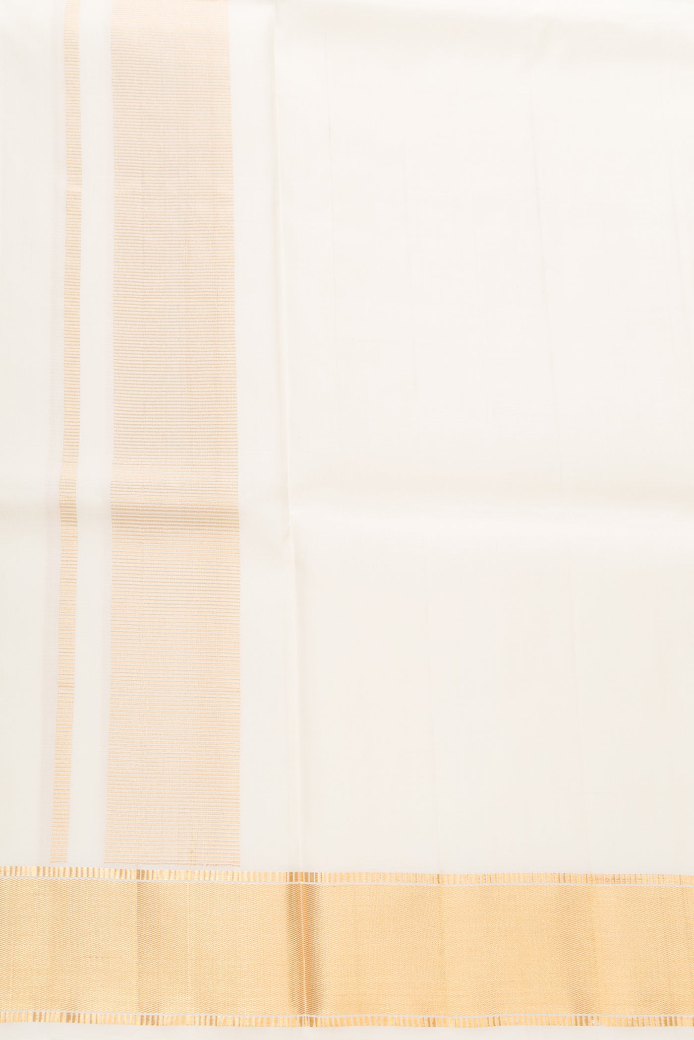 Off White Silk Dhoti With Angavastram (9X 5) Muzham with Plain Body and Zari Border