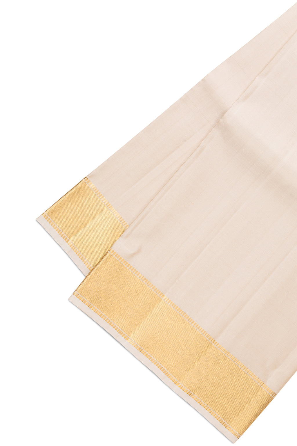 Beige Silk Dhoti With Angavastram (9X 5) Muzham with Plain Body and Zari Border