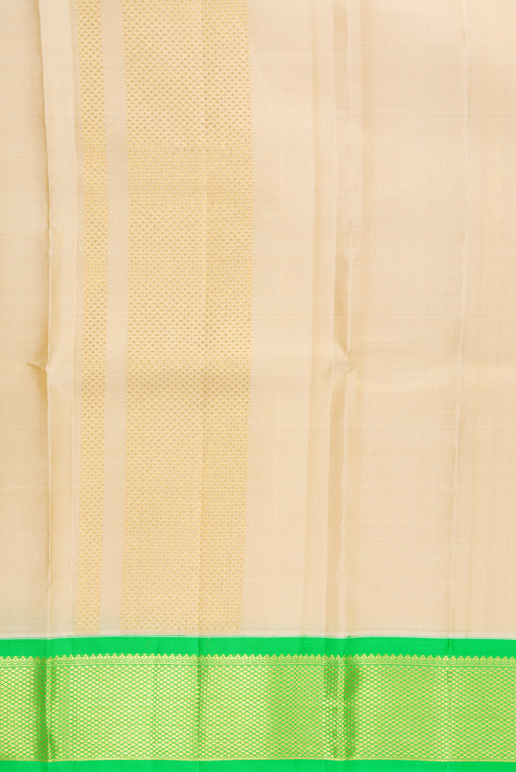 Beige Silk Dhoti With Angavastram (8X4) Muzham with Plain Body and Ganga Jamuna Border